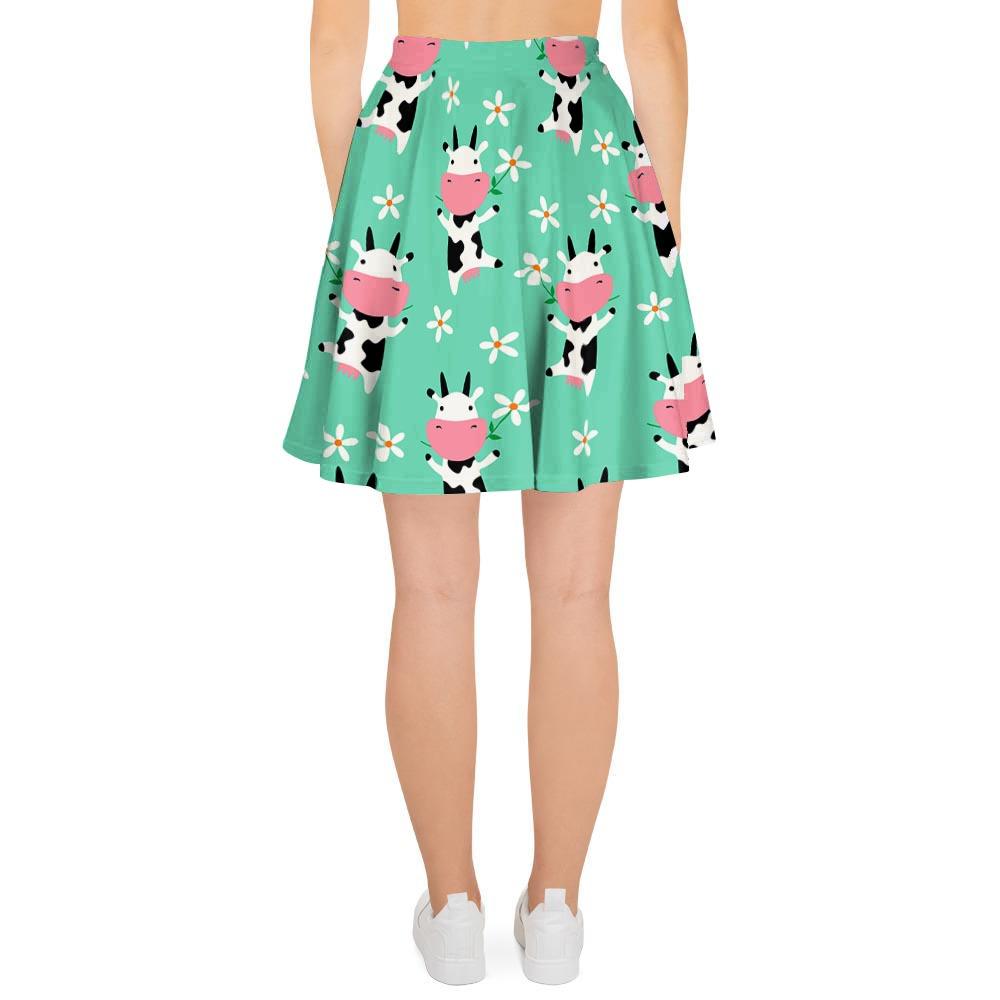 Cute Cow Floral Print Women's Skirt-grizzshop