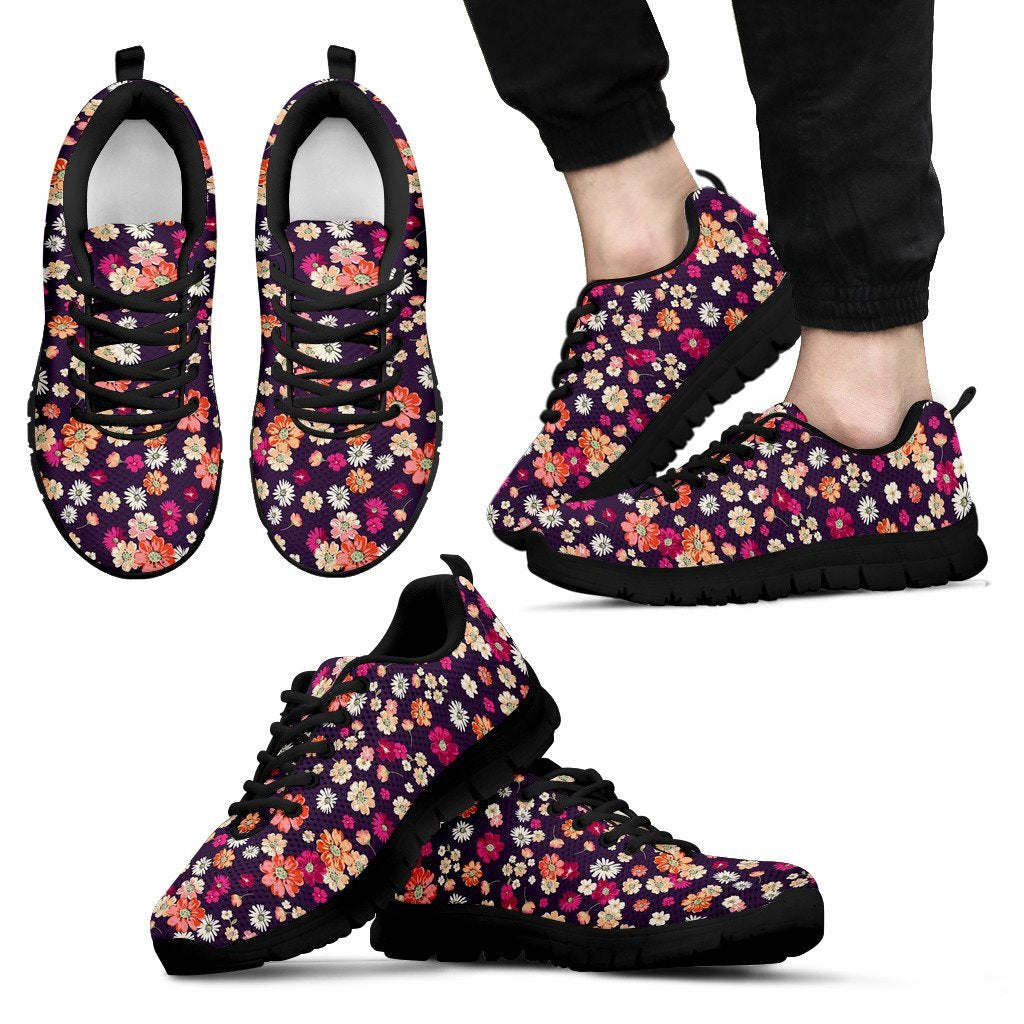 Pink Girly Mermaid Teal Scales Pattern Print Black Sneaker Shoes For Men Women