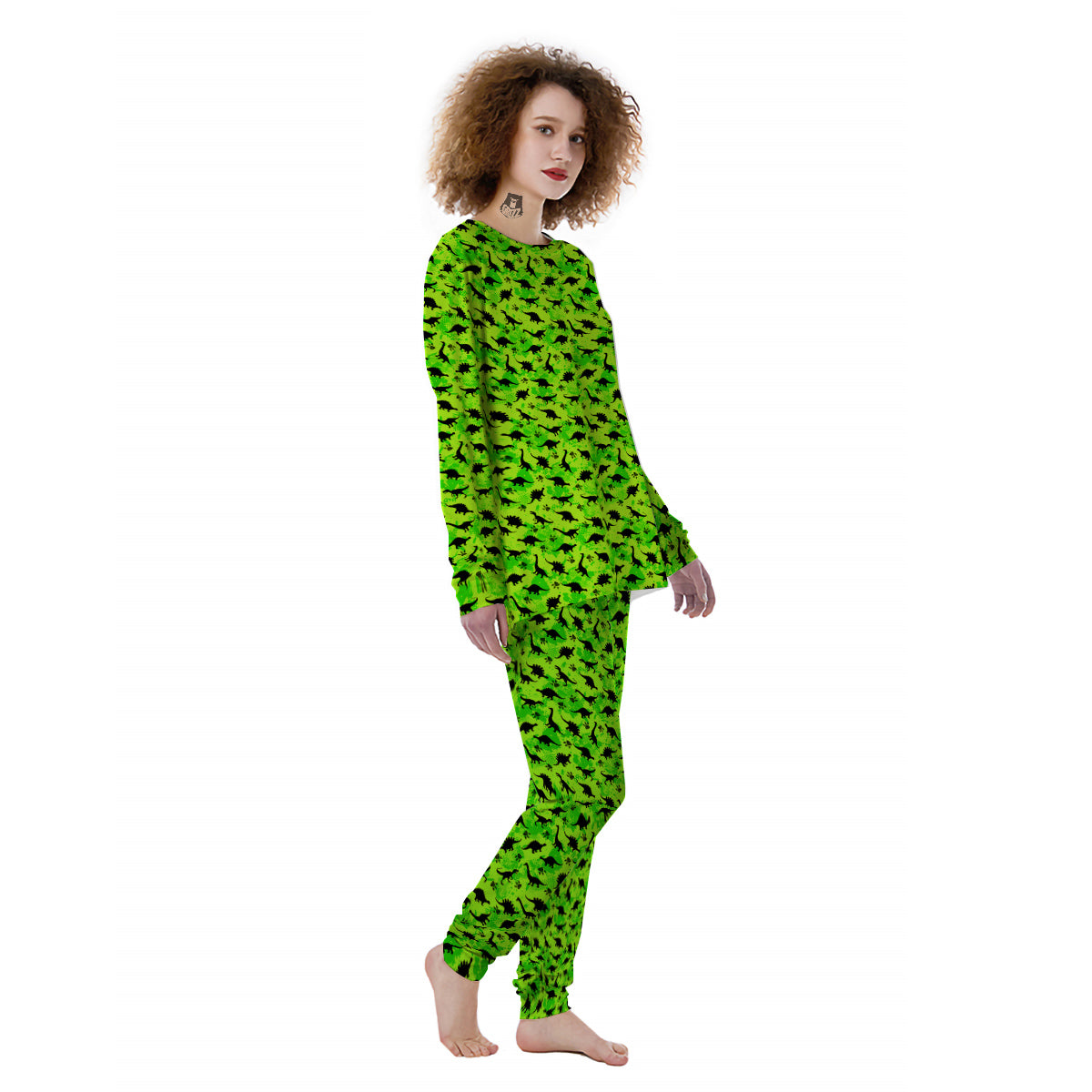 Cute Dino Green Print Pattern Women's Pajamas-grizzshop