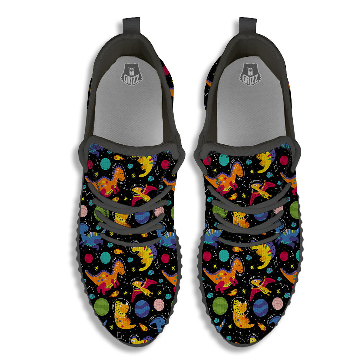 Cute Dinosaurs In Space Print Pattern Black Walking Shoes-grizzshop