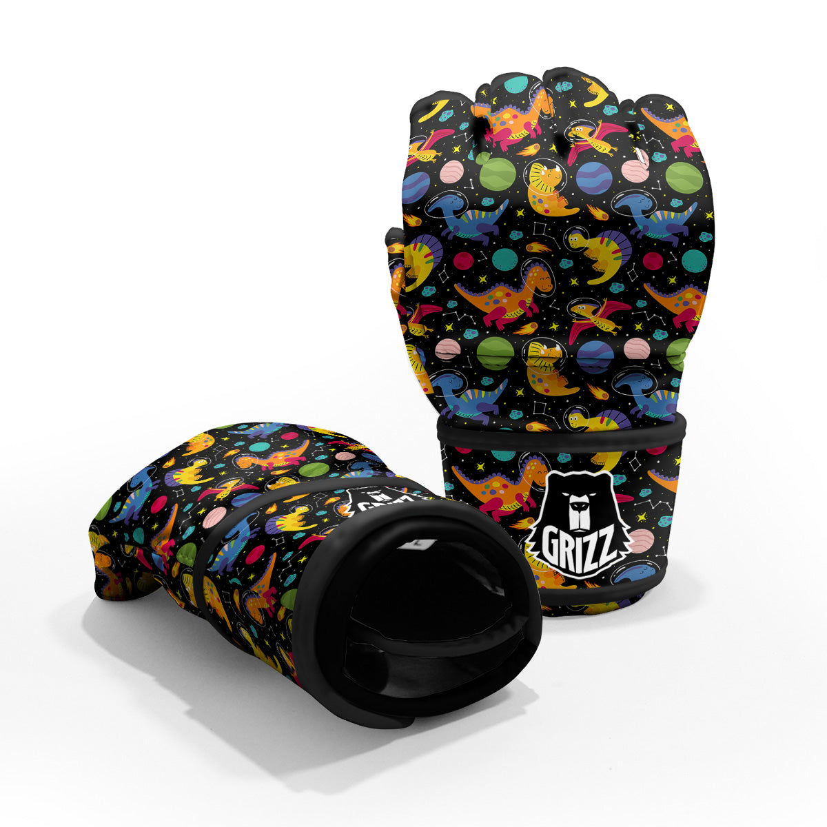 Cute Dinosaurs In Space Print Pattern MMA Gloves-grizzshop