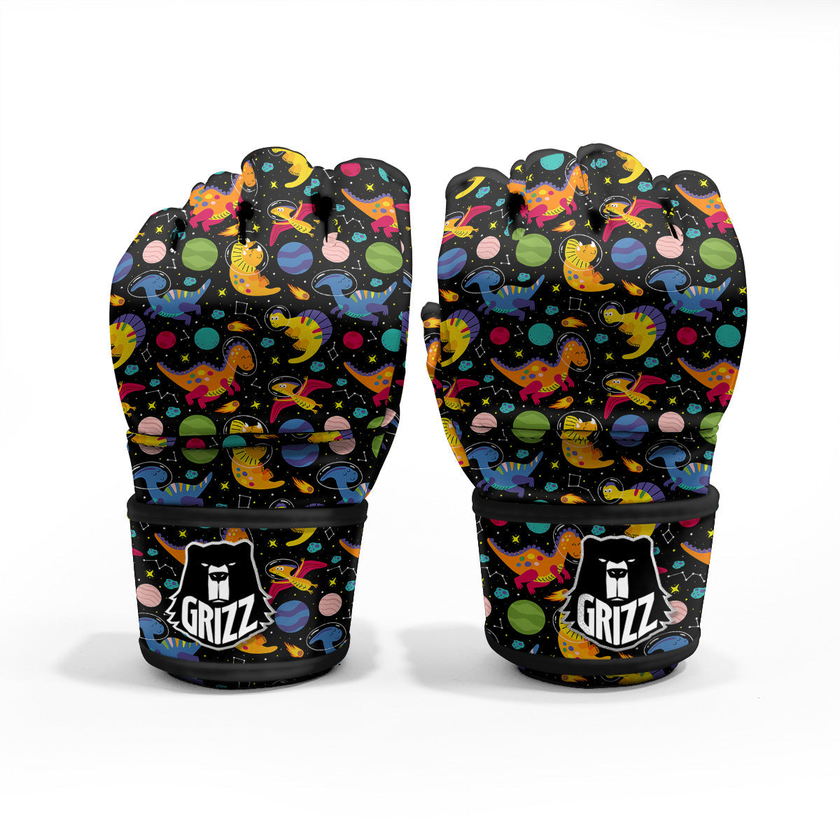 Cute Dinosaurs In Space Print Pattern MMA Gloves-grizzshop