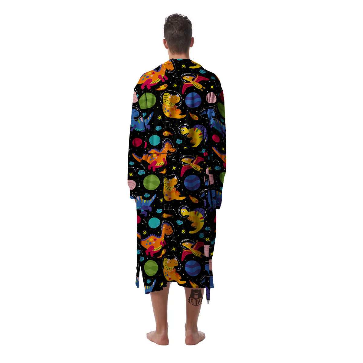 Cute Dinosaurs In Space Print Pattern Men's Robe-grizzshop