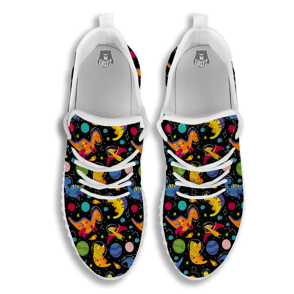 Cute Dinosaurs In Space Print Pattern White Walking Shoes-grizzshop