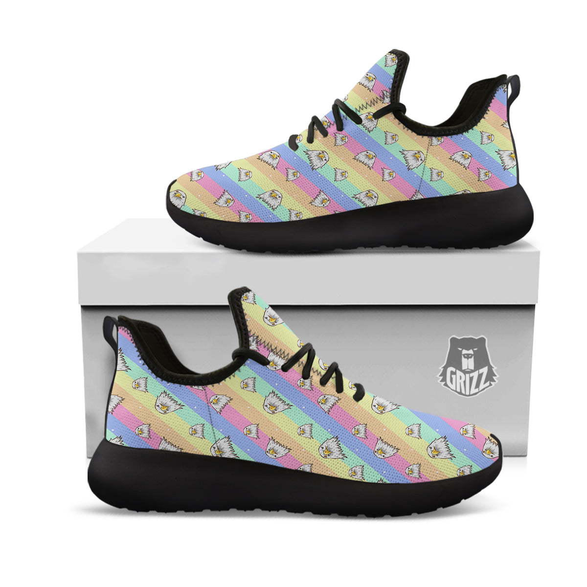 Cute Eagle Rainbow Print Pattern Black Athletic Shoes-grizzshop