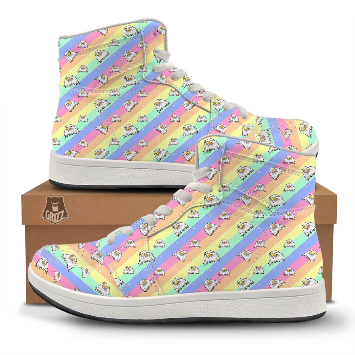 Cute Eagle Rainbow Print Pattern High Top Sneakers-grizzshop