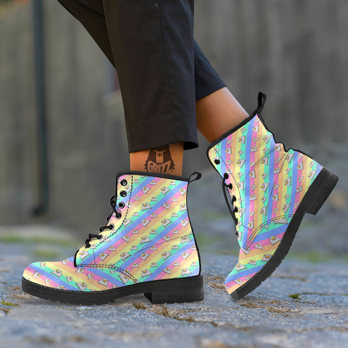 Cute Eagle Rainbow Print Pattern Leather Boots-grizzshop