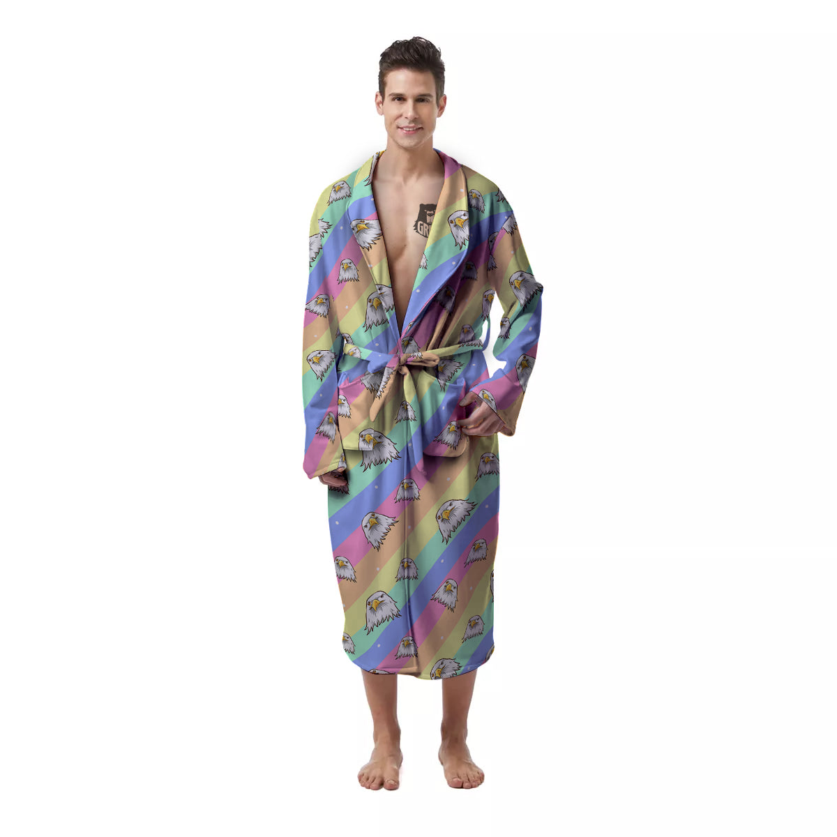 Cute Eagle Rainbow Print Pattern Men's Robe-grizzshop
