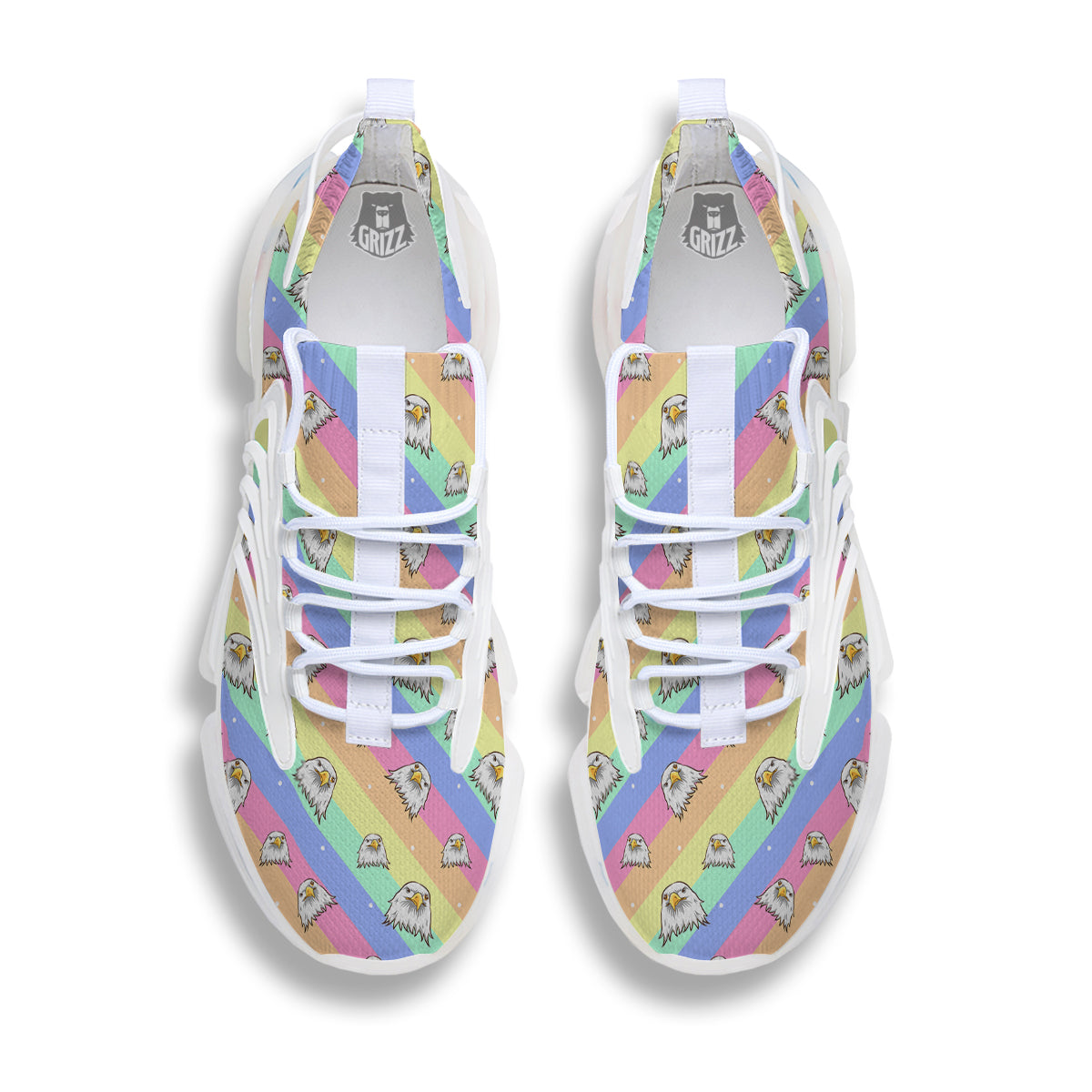 Cute Eagle Rainbow Print Pattern White Gym Shoes-grizzshop