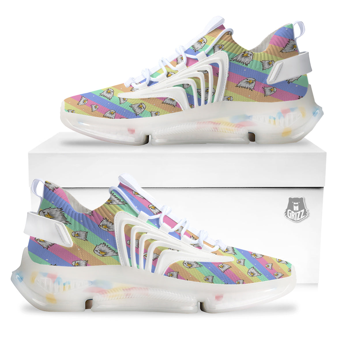 Cute Eagle Rainbow Print Pattern White Gym Shoes-grizzshop