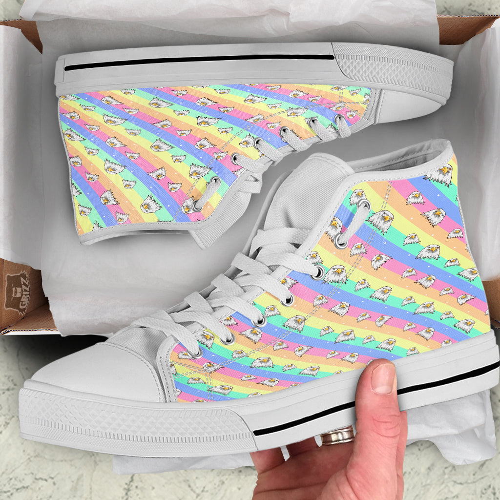 Cute Eagle Rainbow Print Pattern White High Top Shoes-grizzshop
