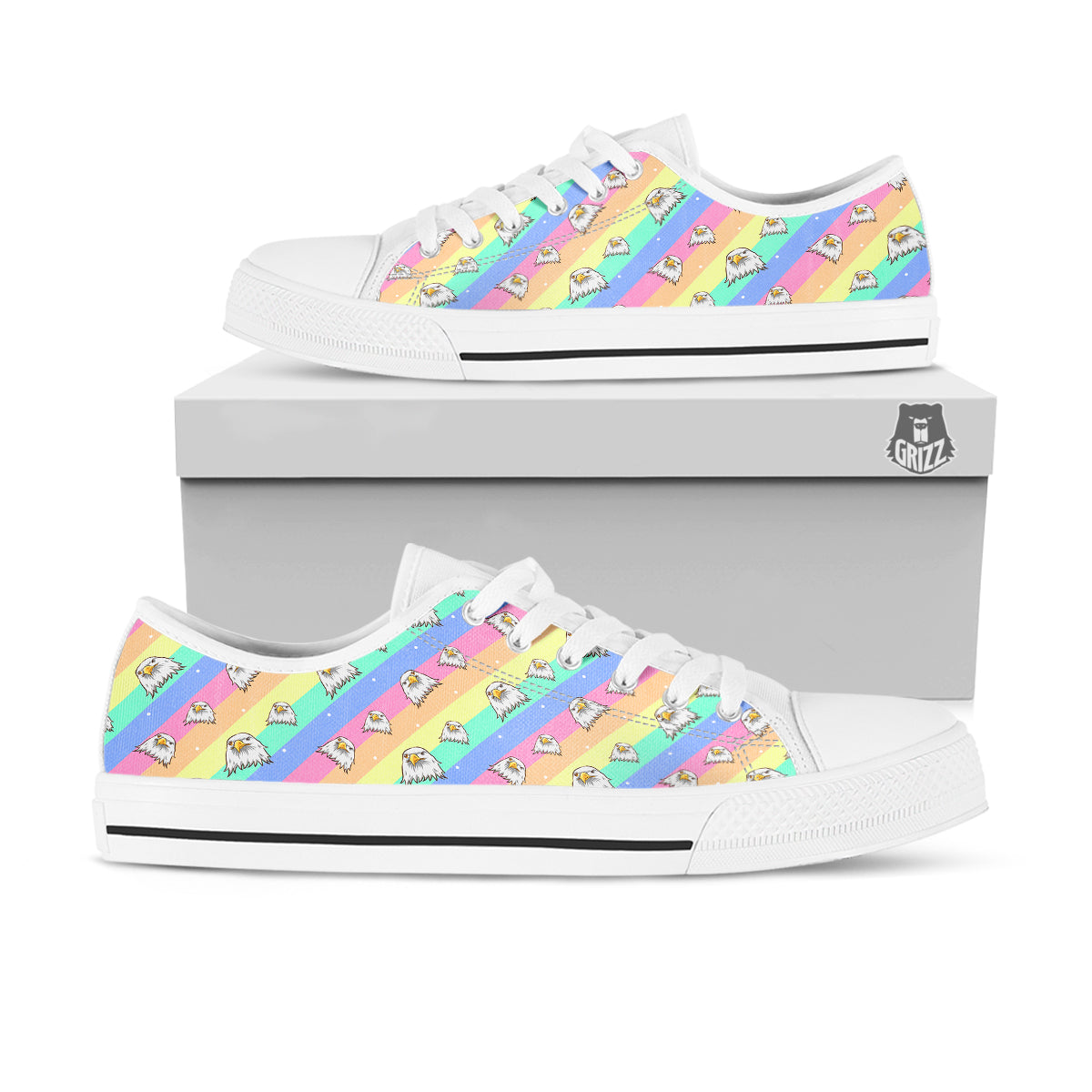 Cute Eagle Rainbow Print Pattern White Low Top Shoes-grizzshop