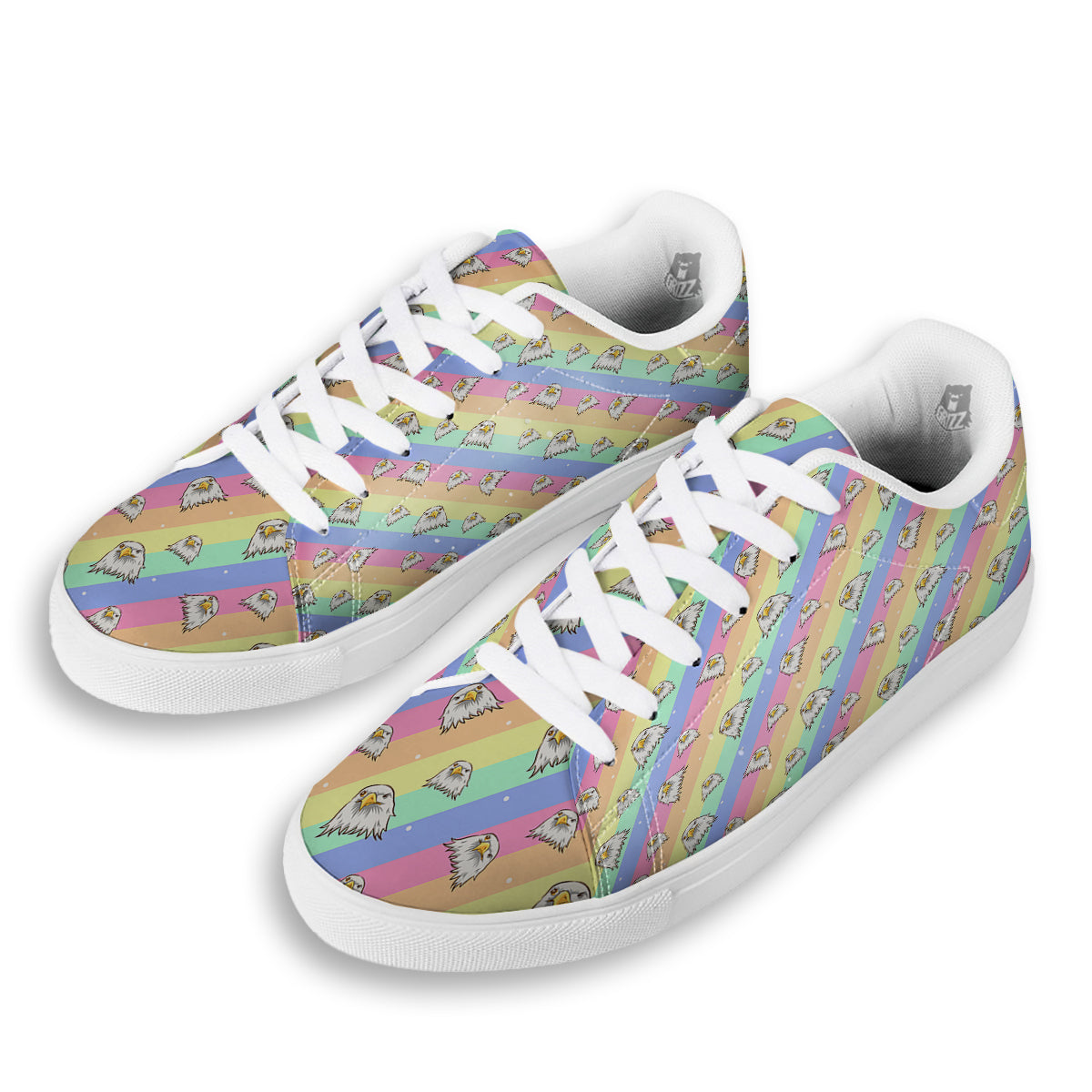 Cute Eagle Rainbow Print Pattern White Low Top Sneakers-grizzshop