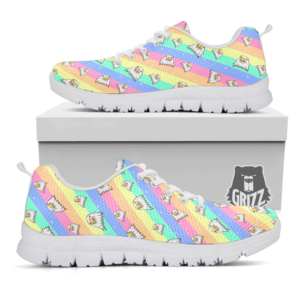 Cute Eagle Rainbow Print Pattern White Sneaker-grizzshop