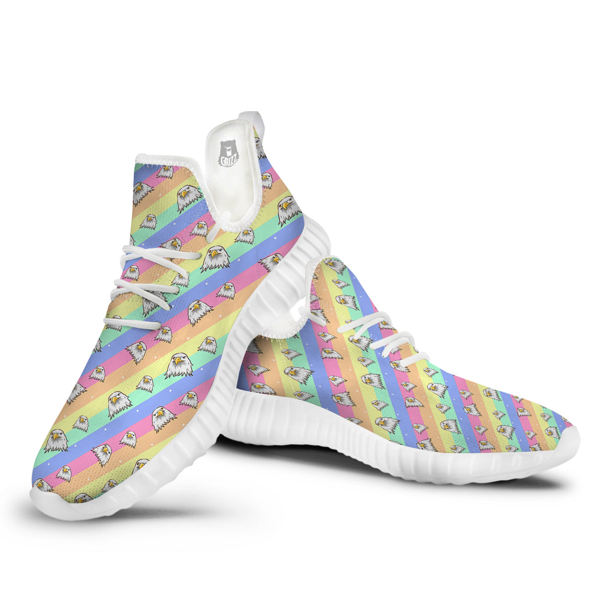 Cute Eagle Rainbow Print Pattern White Walking Shoes-grizzshop