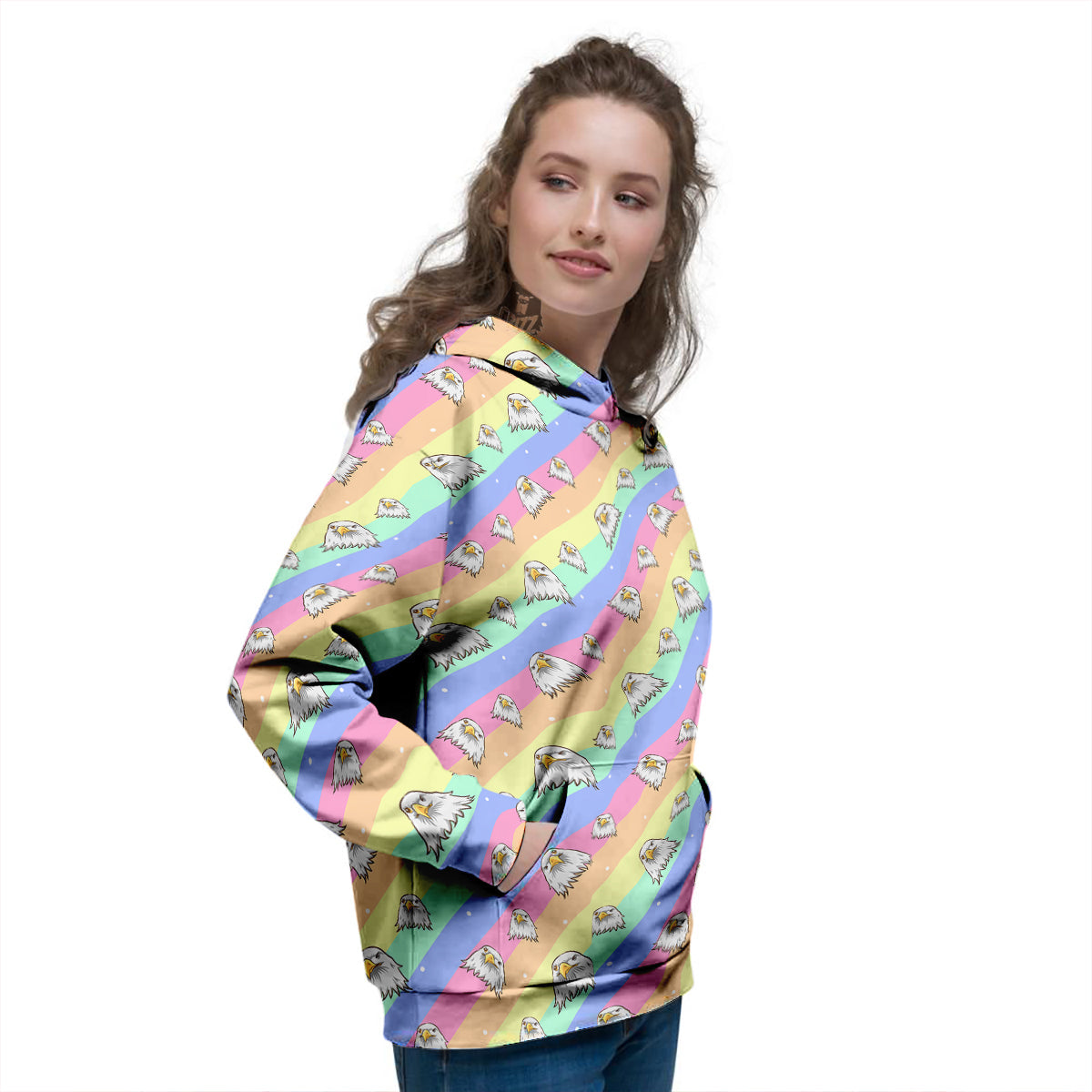 Cute Eagle Rainbow Print Pattern Women's Hoodie-grizzshop