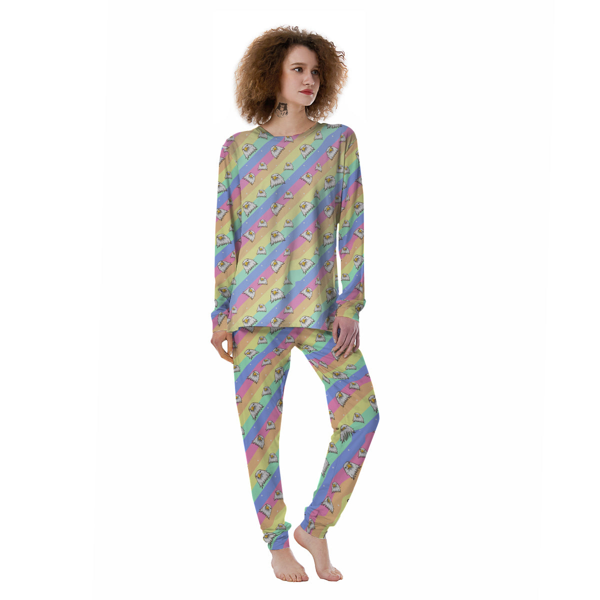 Cute Eagle Rainbow Print Pattern Women's Pajamas-grizzshop