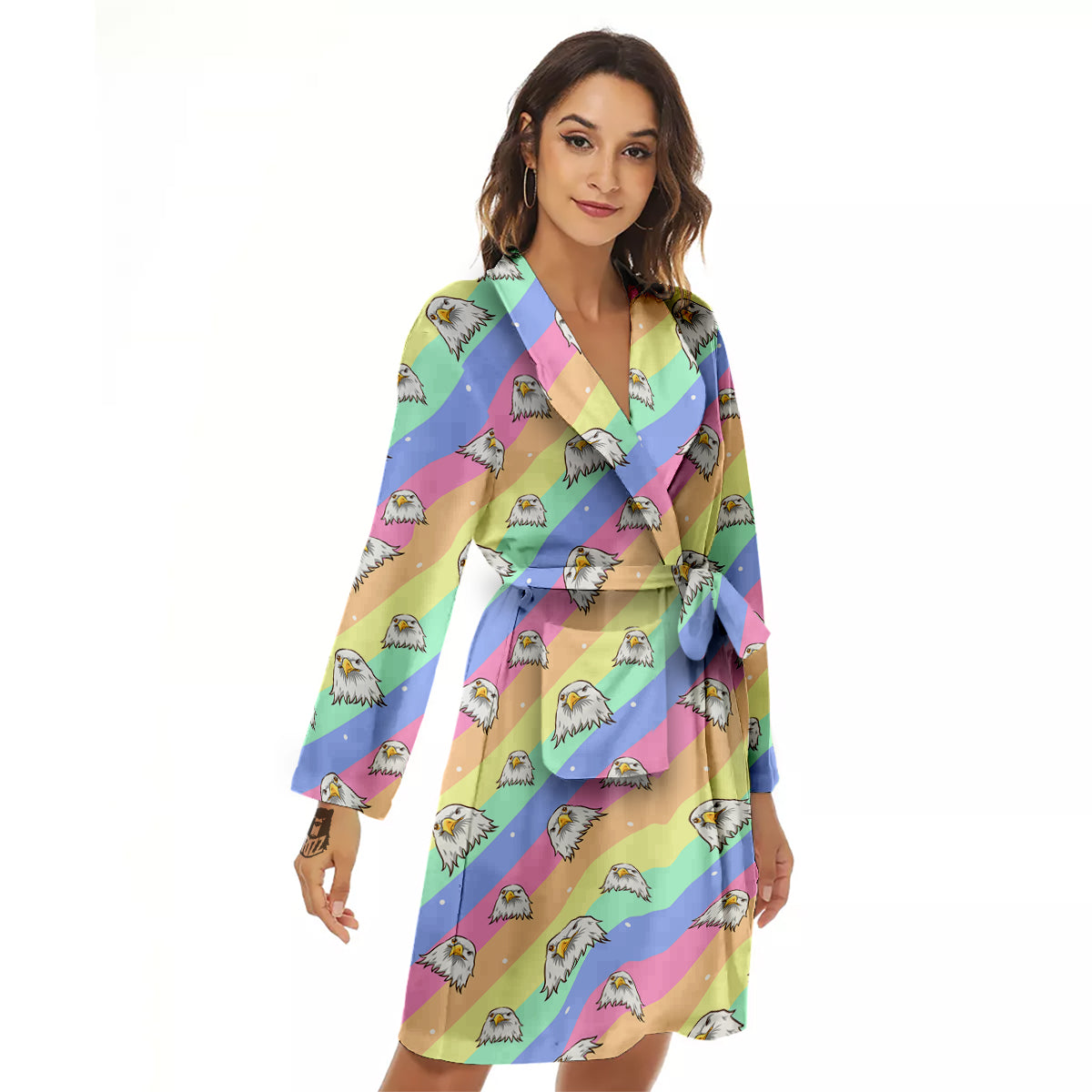 Cute Eagle Rainbow Print Pattern Women's Robe-grizzshop
