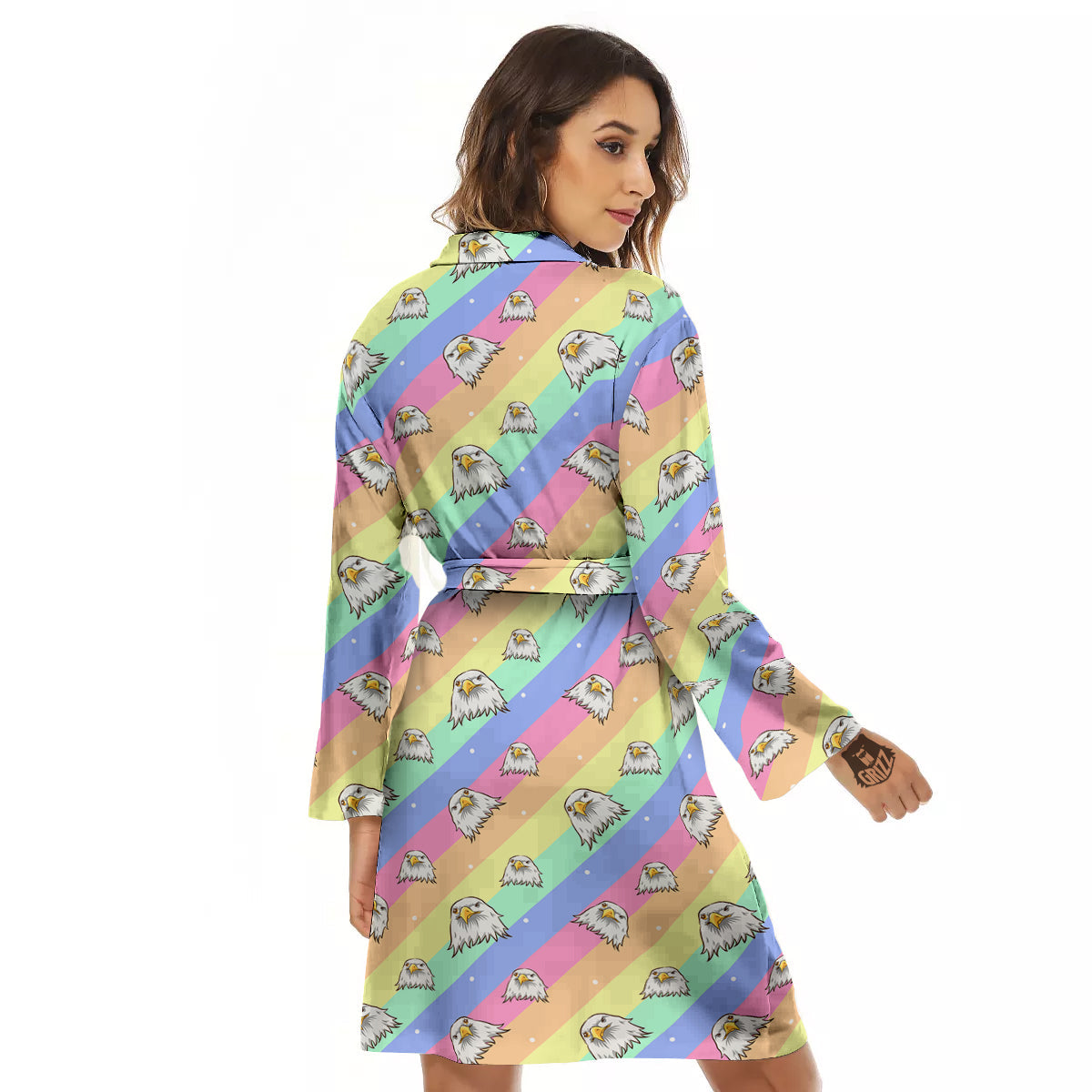 Cute Eagle Rainbow Print Pattern Women's Robe-grizzshop