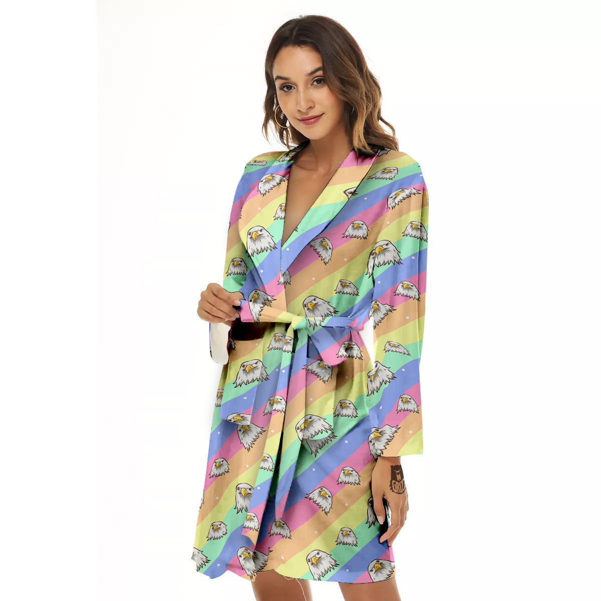 Cute Eagle Rainbow Print Pattern Women's Robe-grizzshop