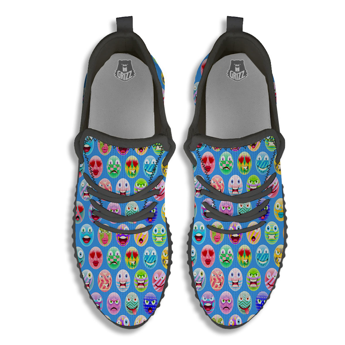 Cute Emoji Blue Print Pattern Black Walking Shoes-grizzshop