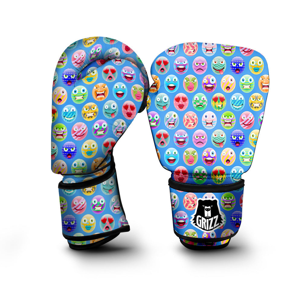 Cute Emoji Blue Print Pattern Boxing Gloves-grizzshop
