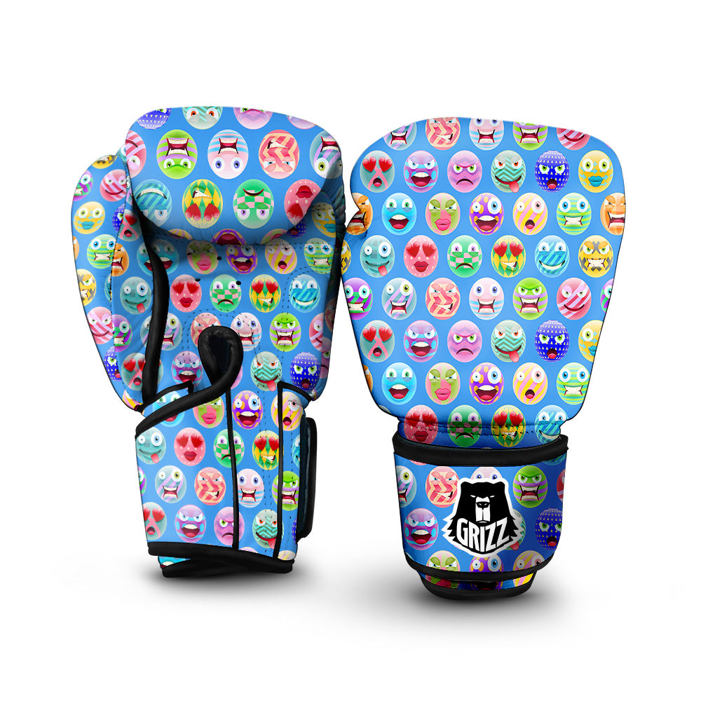 Cute Emoji Blue Print Pattern Boxing Gloves-grizzshop