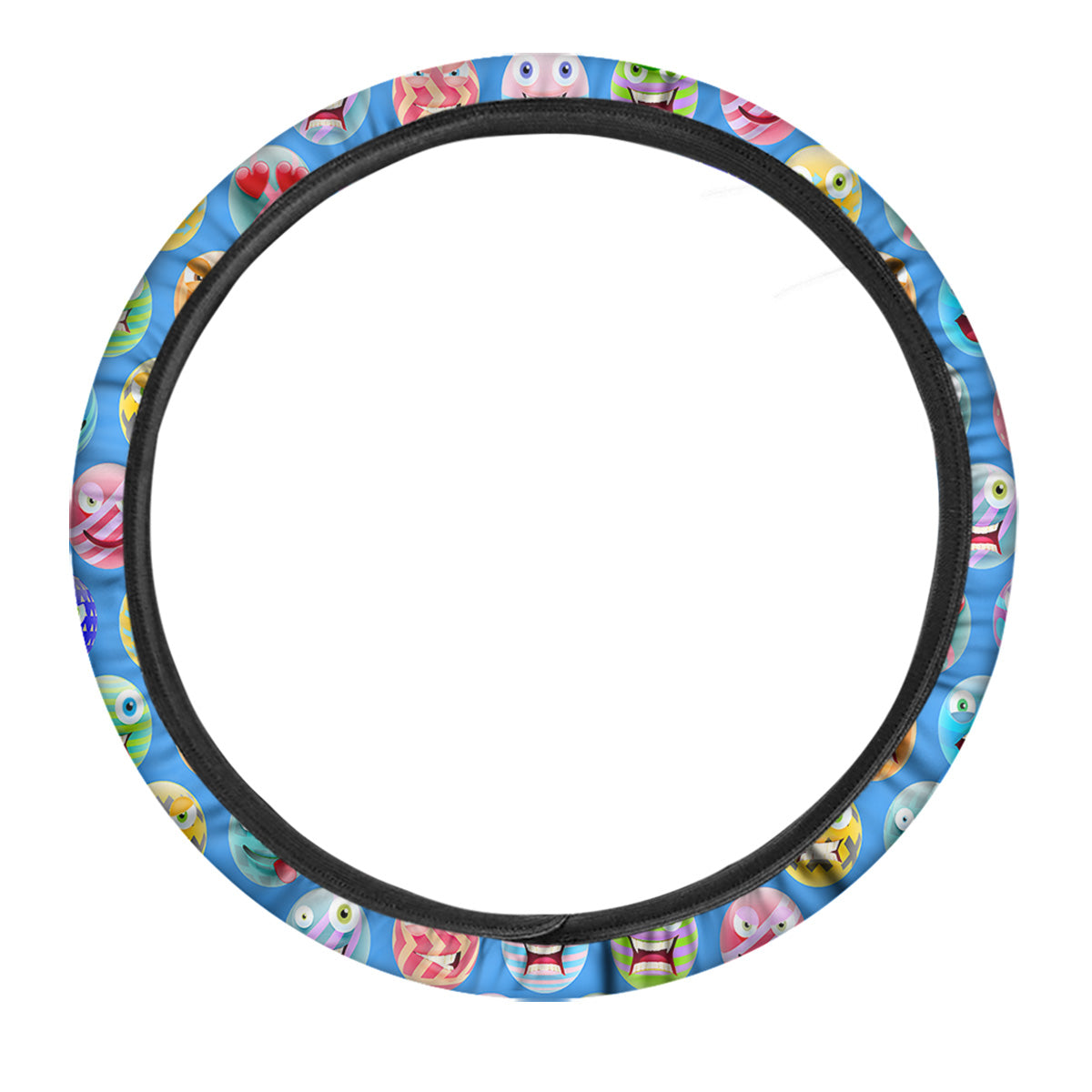 Cute Emoji Blue Print Pattern Car Steering Wheel Cover-grizzshop