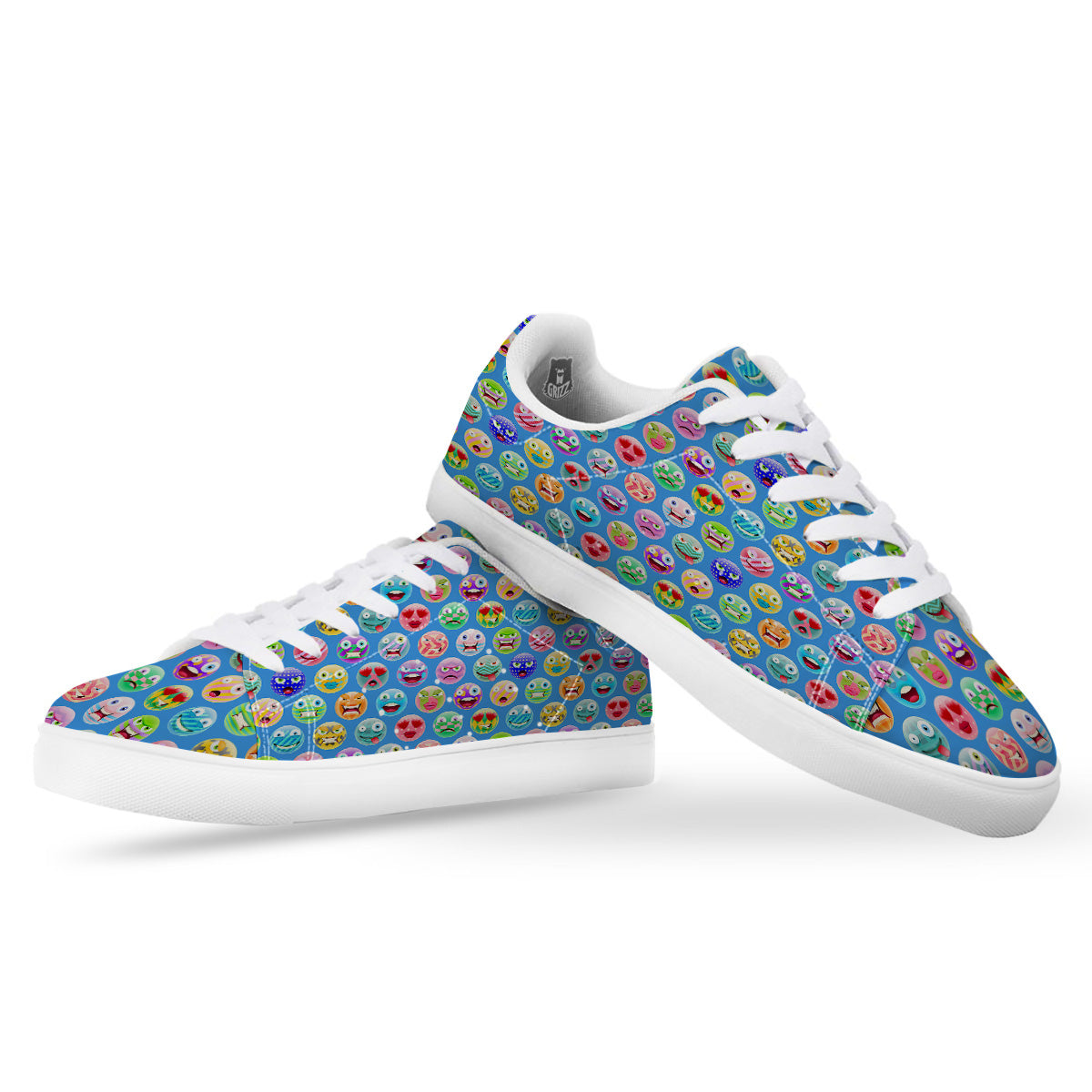 Cute Emoji Blue Print Pattern White Low Top Sneakers-grizzshop