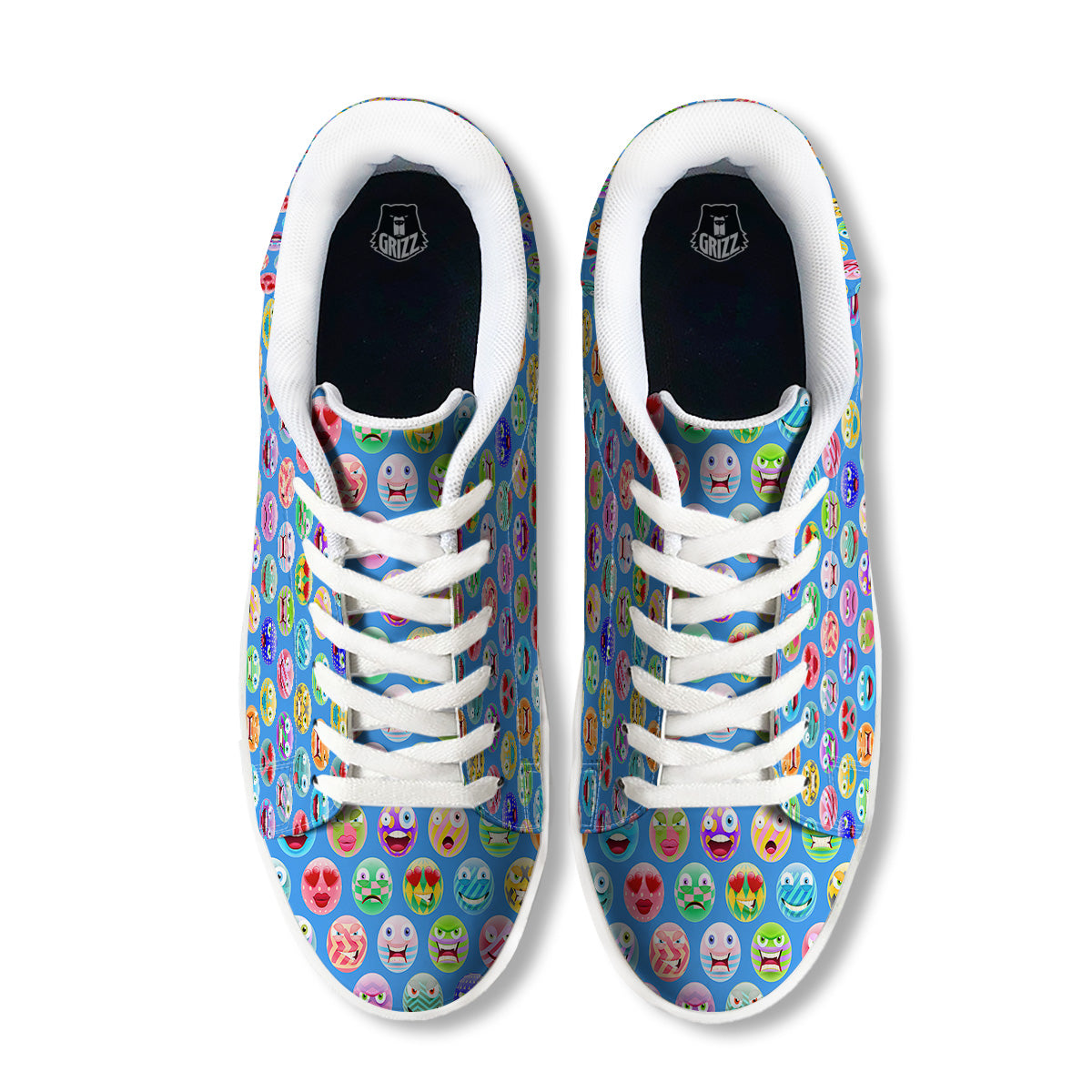Cute Emoji Blue Print Pattern White Low Top Sneakers-grizzshop