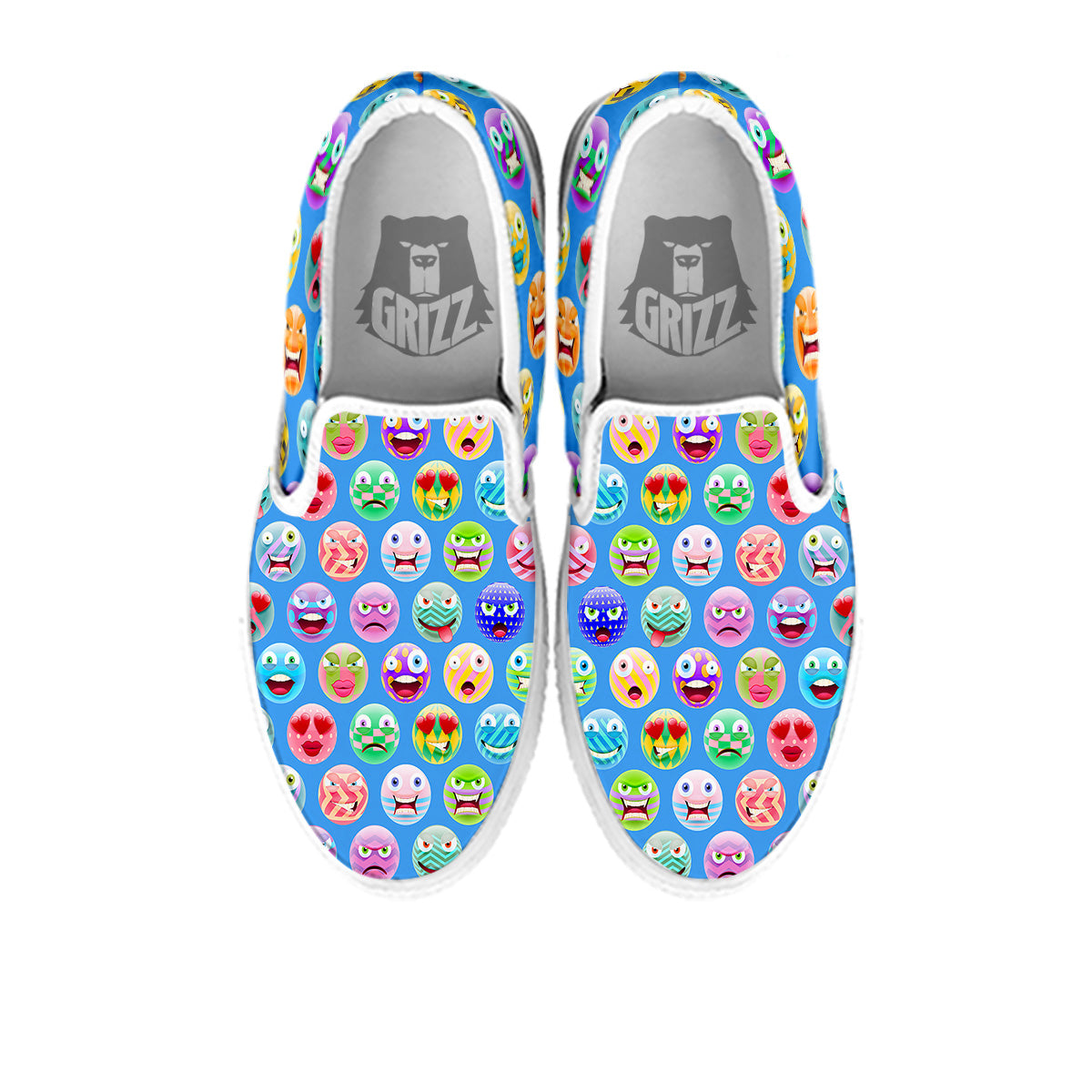 Cute Emoji Blue Print Pattern White Slip On Shoes-grizzshop