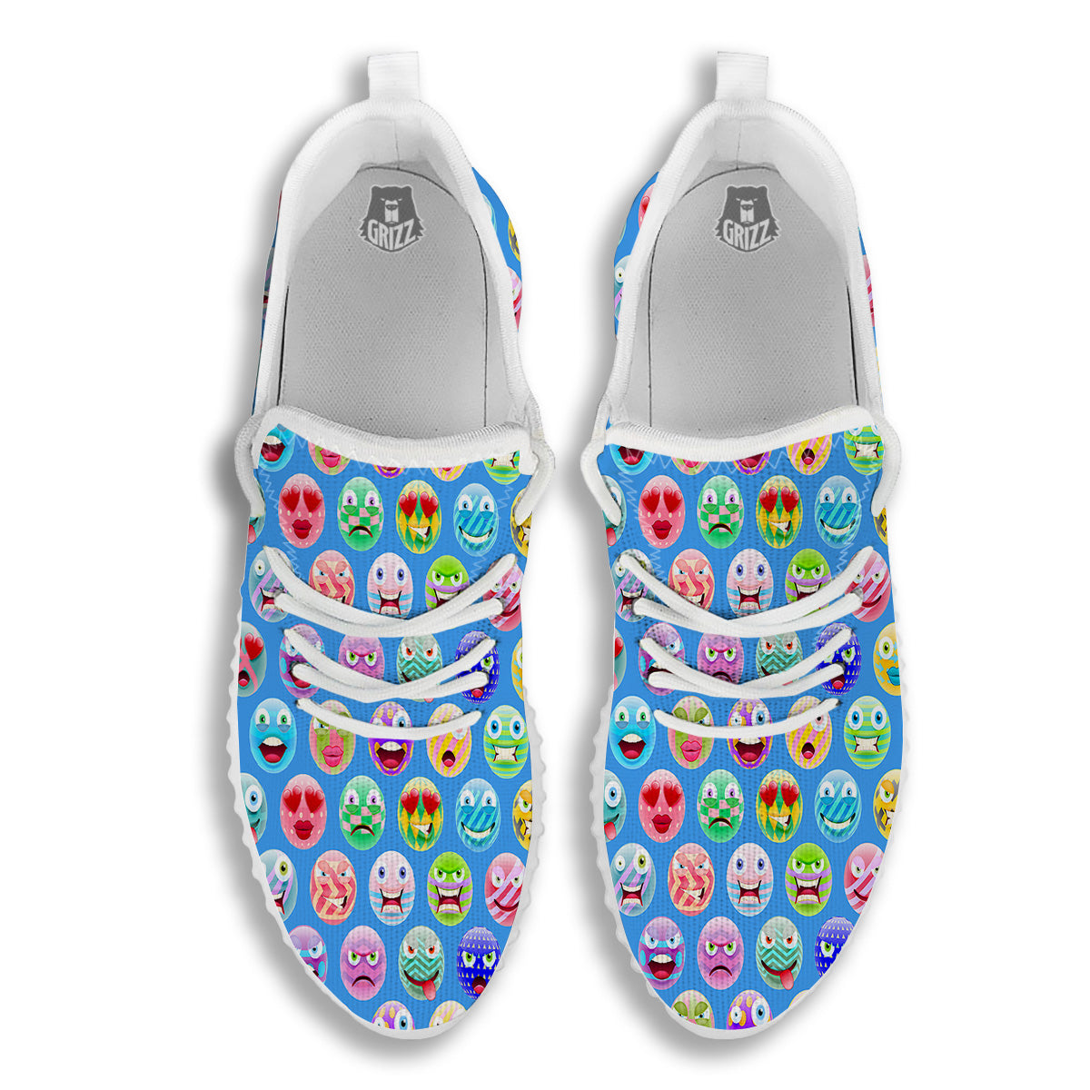 Cute Emoji Blue Print Pattern White Walking Shoes-grizzshop