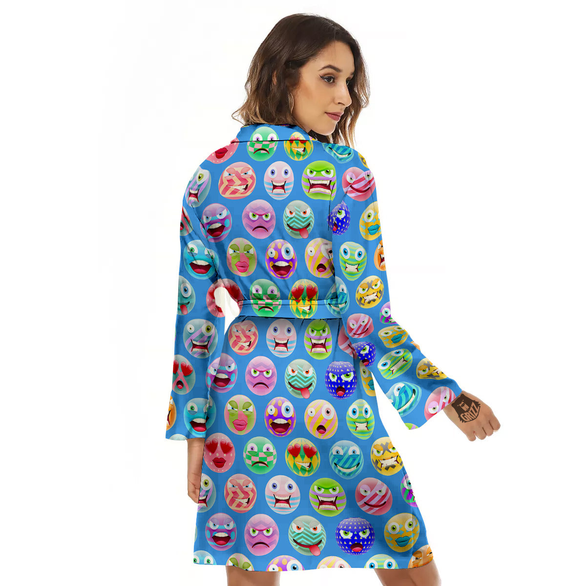 Cute Emoji Blue Print Pattern Women's Robe-grizzshop