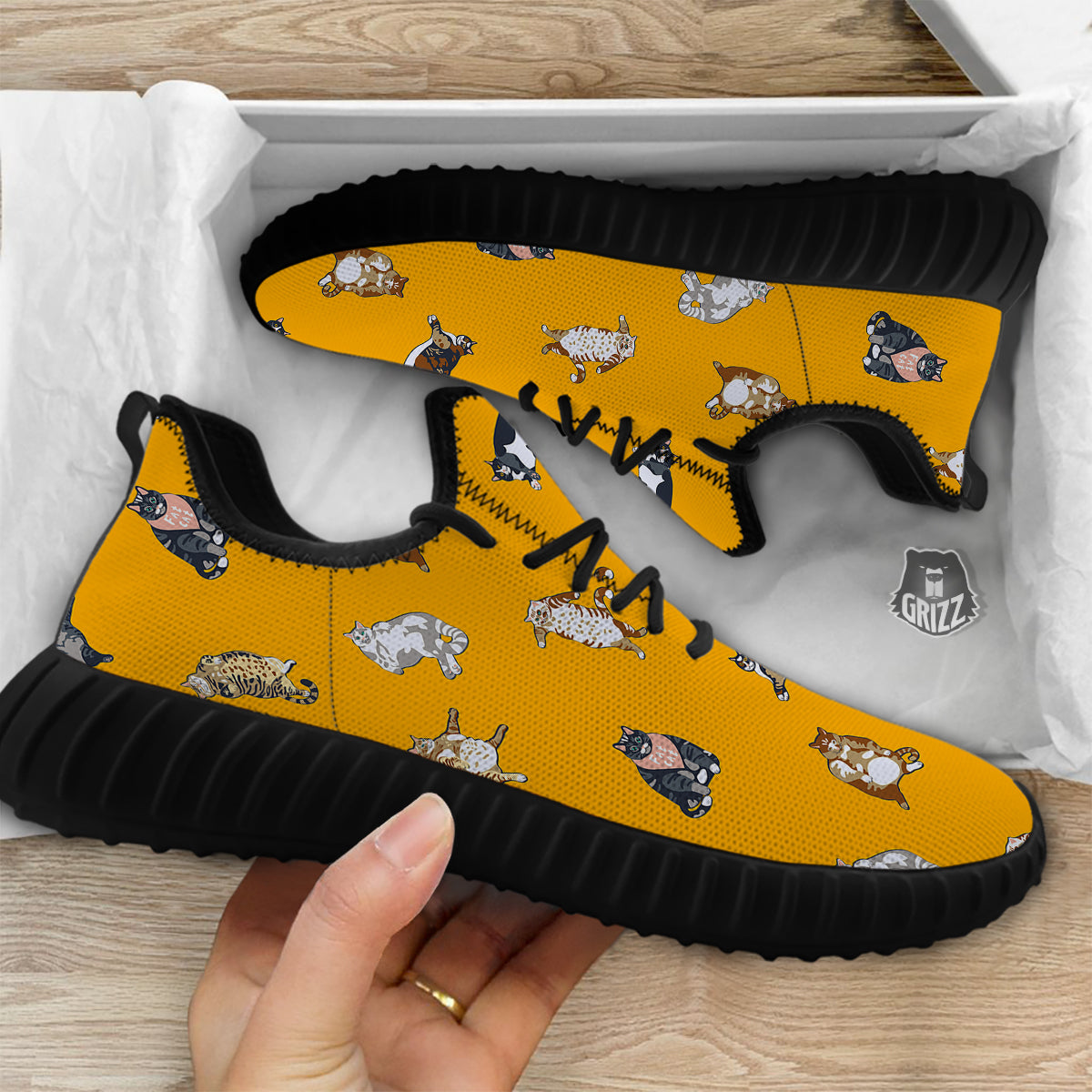 Cute Fat Cat Print Pattern Black Walking Shoes-grizzshop