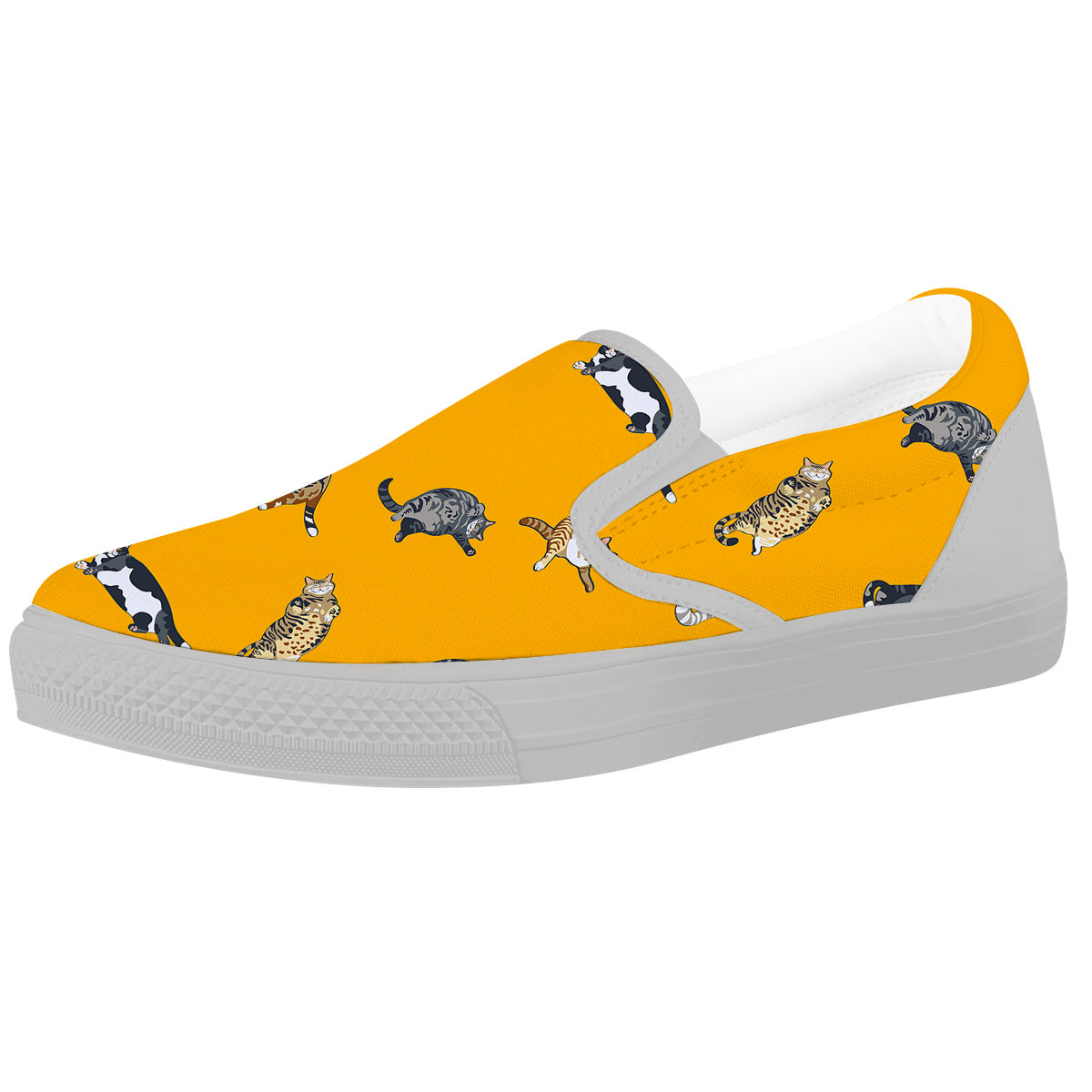 Cute Fat Cat Print Pattern White Slip On Shoes-grizzshop