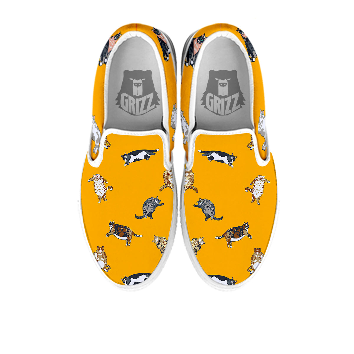 Cute Fat Cat Print Pattern White Slip On Shoes-grizzshop