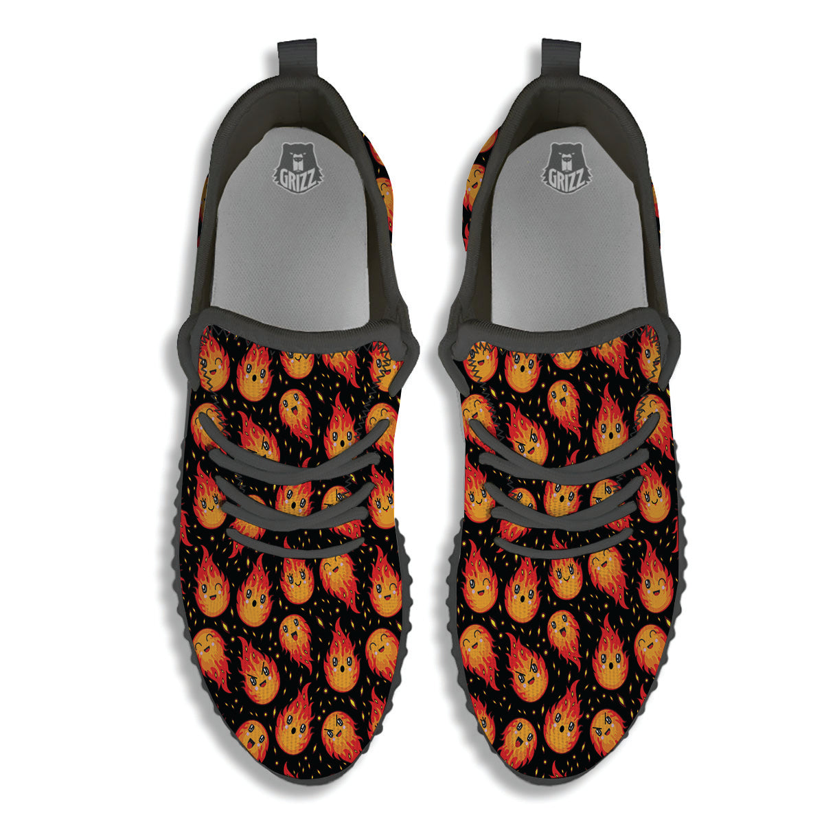 Cute Fire Cartoons Print Pattern Black Walking Shoes-grizzshop
