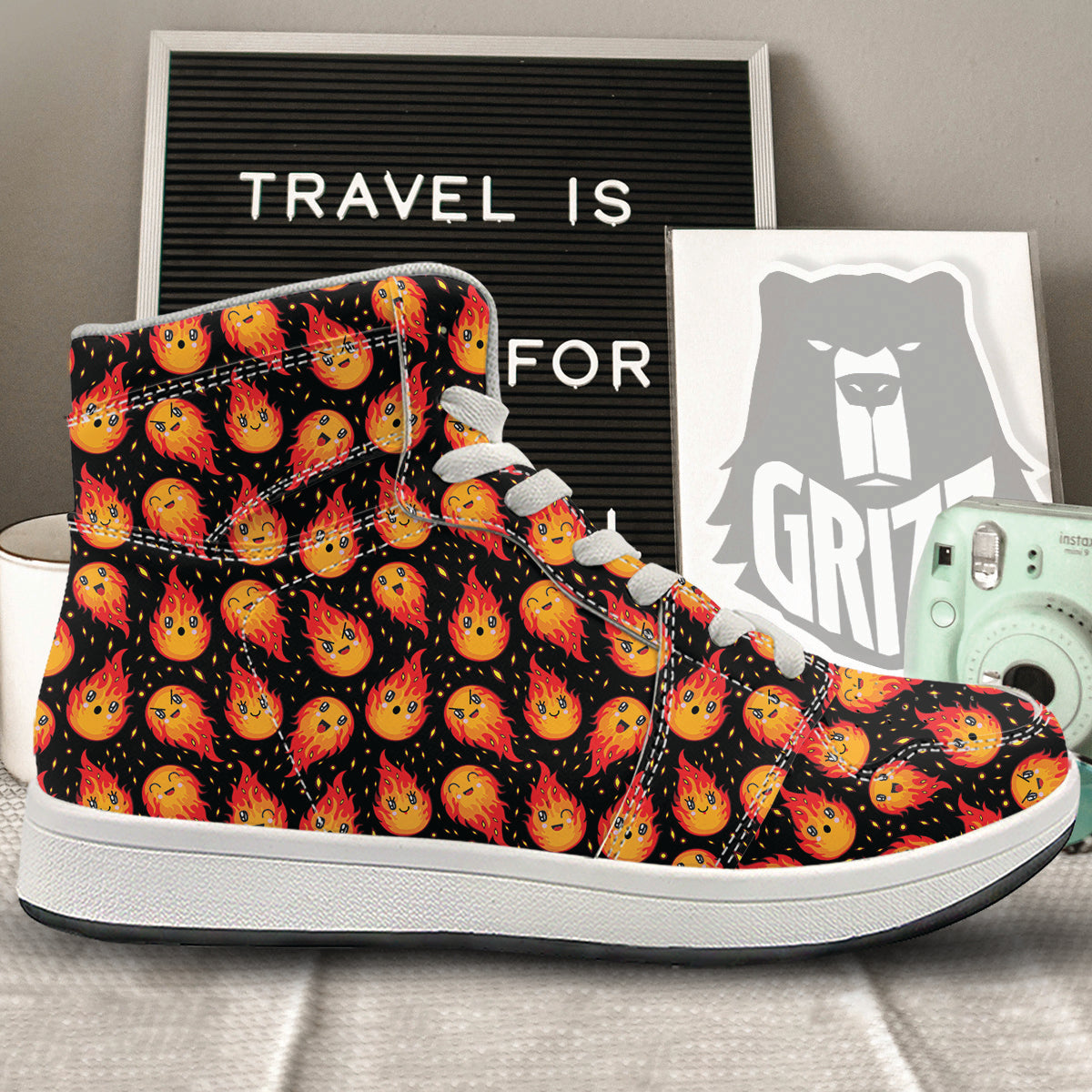 Cute Fire Cartoons Print Pattern High Top Sneakers-grizzshop