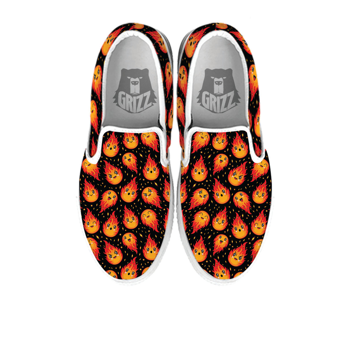 Cute Fire Cartoons Print Pattern White Slip On Shoes-grizzshop