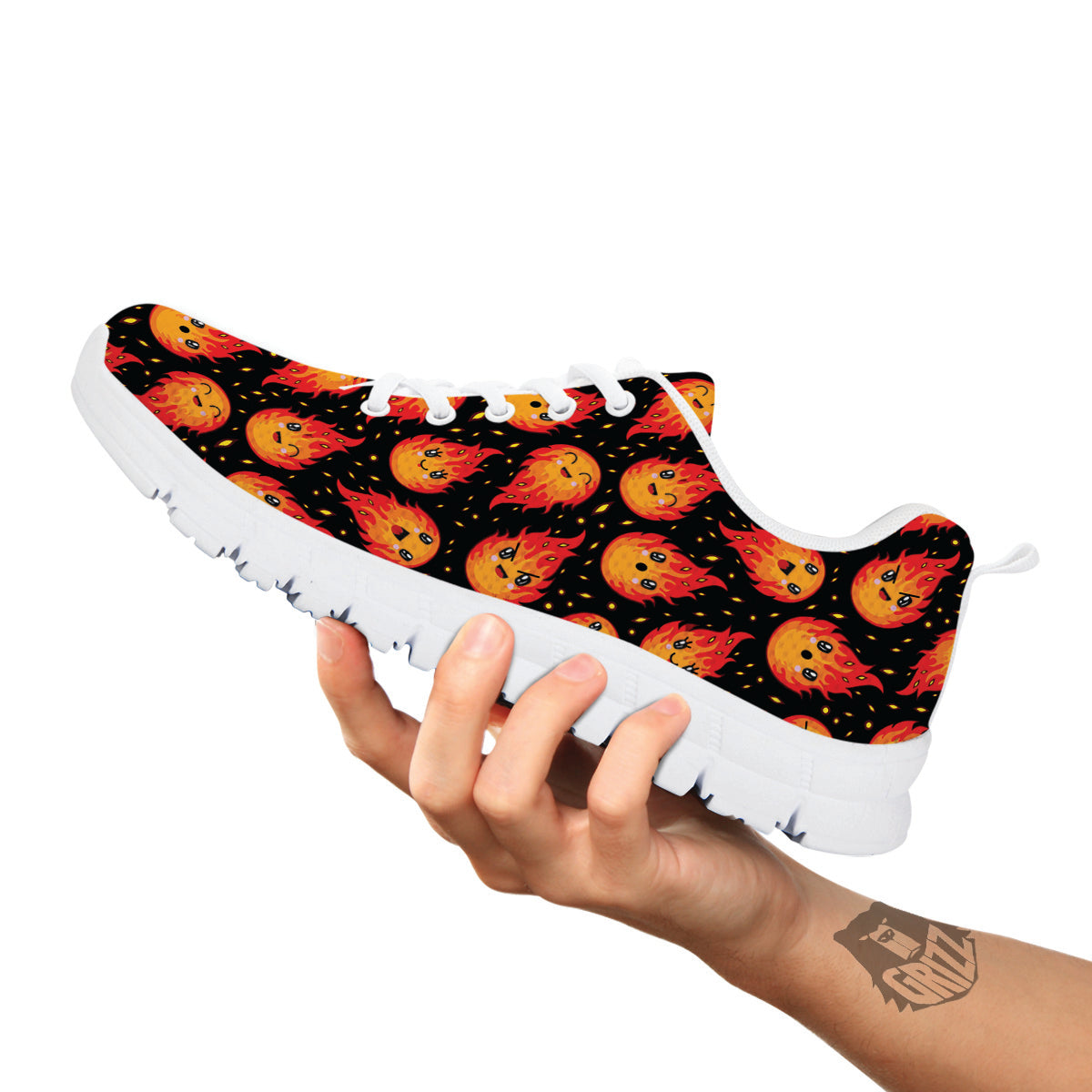 Cute Fire Cartoons Print Pattern White Sneaker-grizzshop