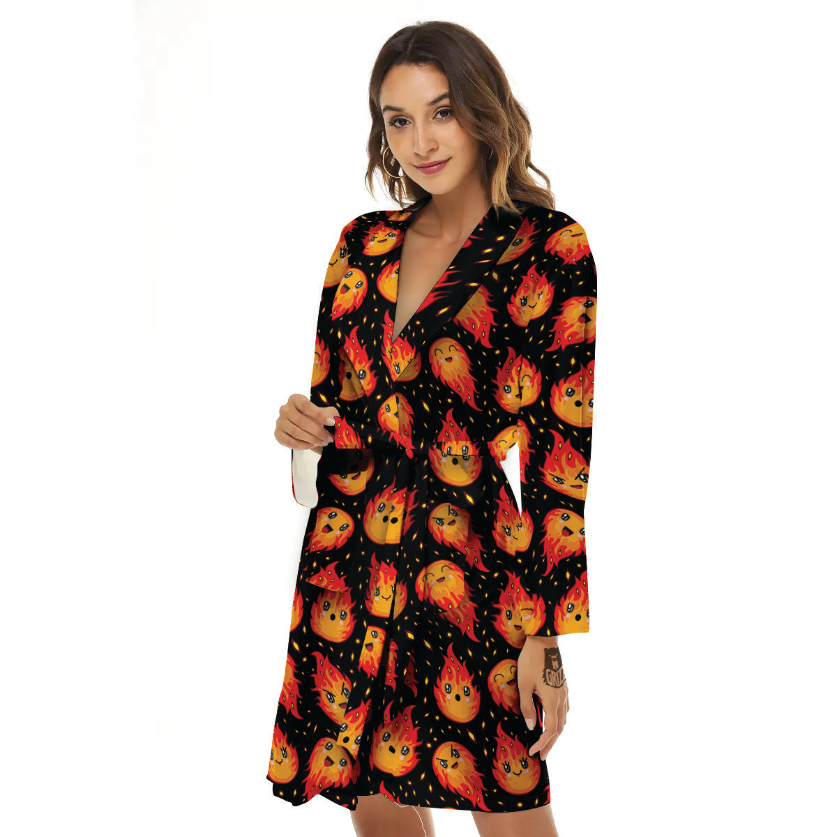 Cute Fire Cartoons Print Pattern Women's Robe-grizzshop