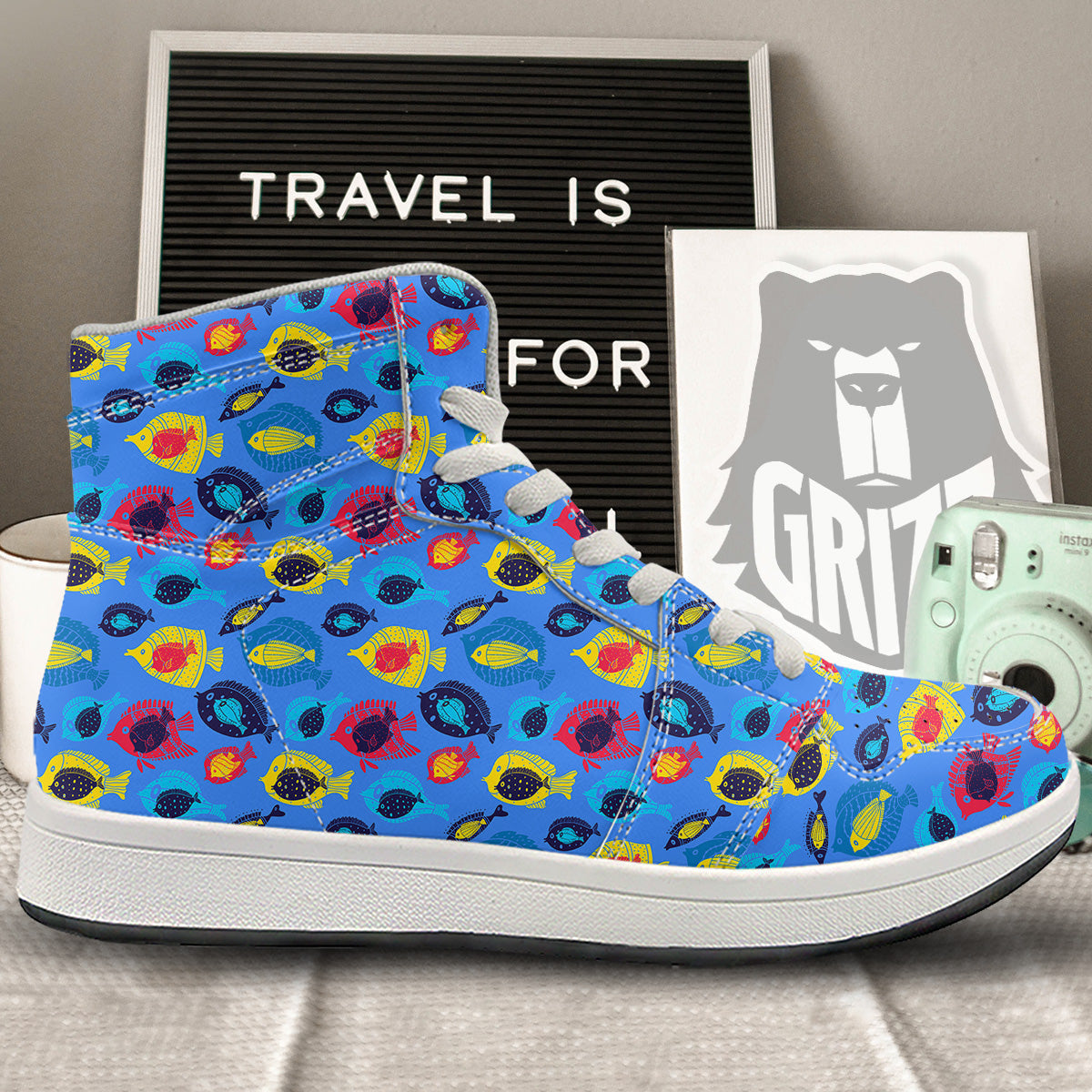 Cute Fish Colorful Blue Print Pattern High Top Sneakers-grizzshop