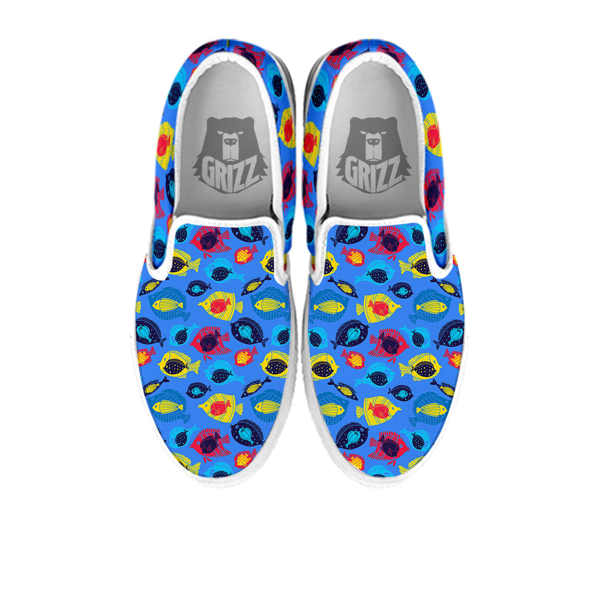 Cute Fish Colorful Blue Print Pattern White Slip On Shoes-grizzshop