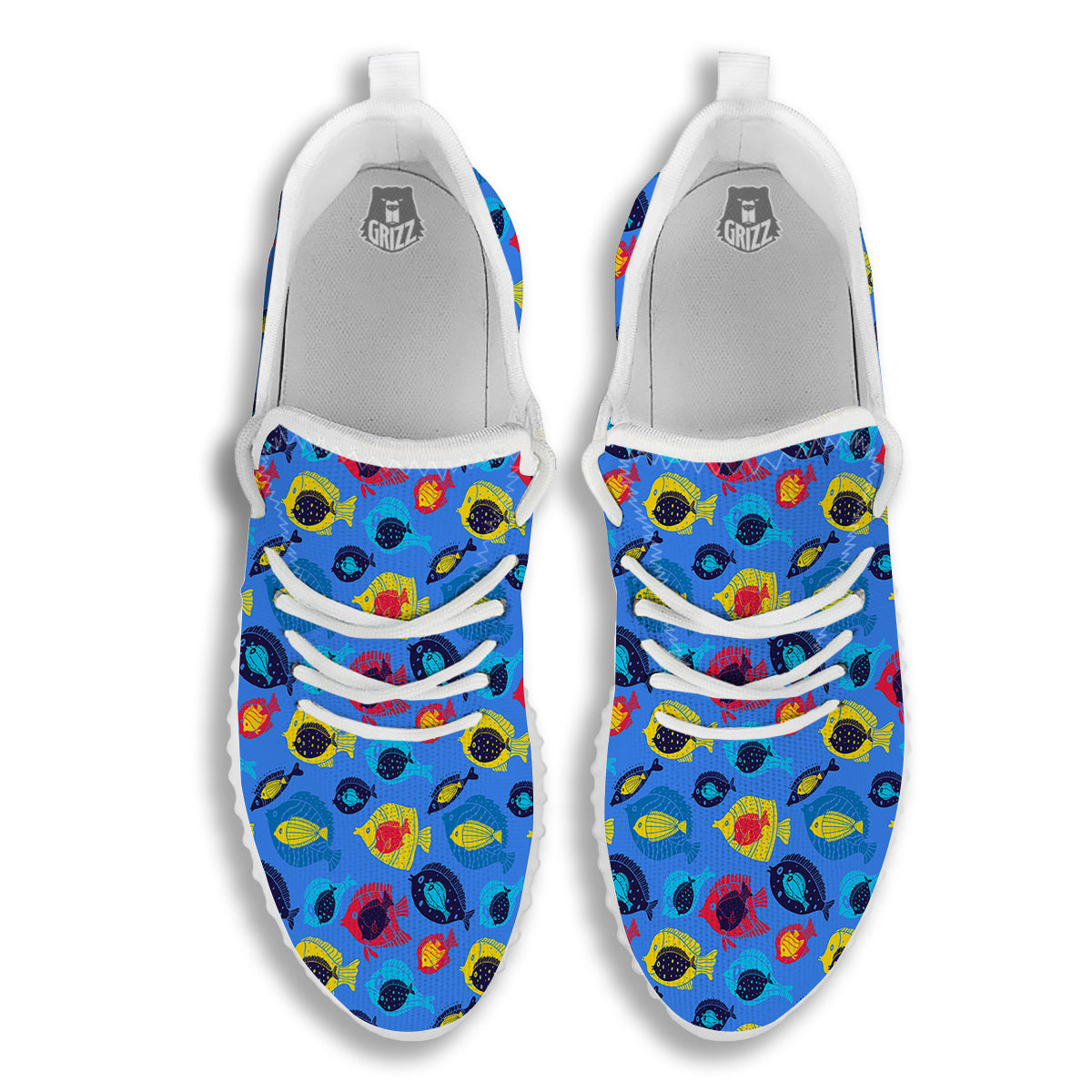 Cute Fish Colorful Blue Print Pattern White Walking Shoes-grizzshop