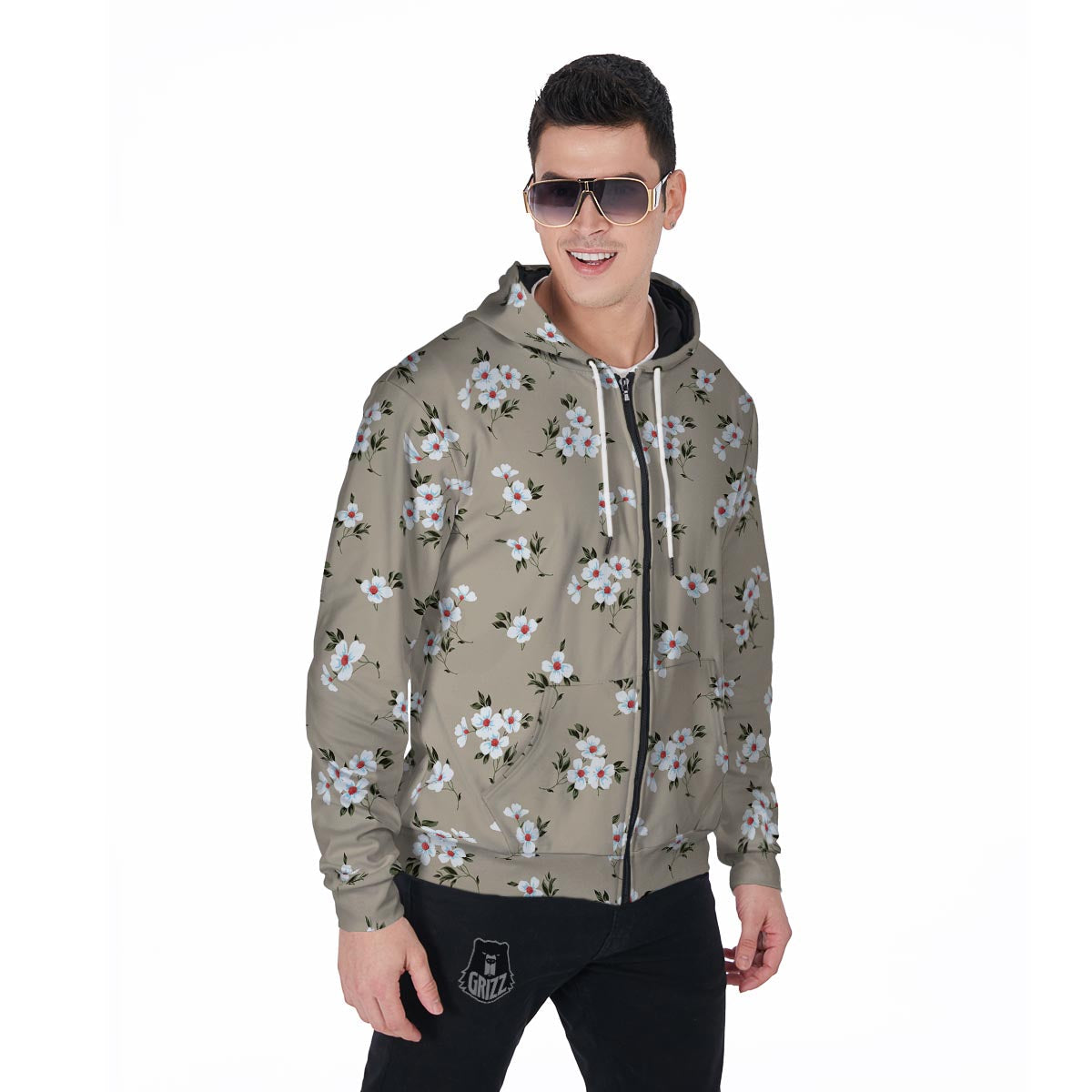 Cute Floral Flower Print Men's Zip Up Hoodie-grizzshop