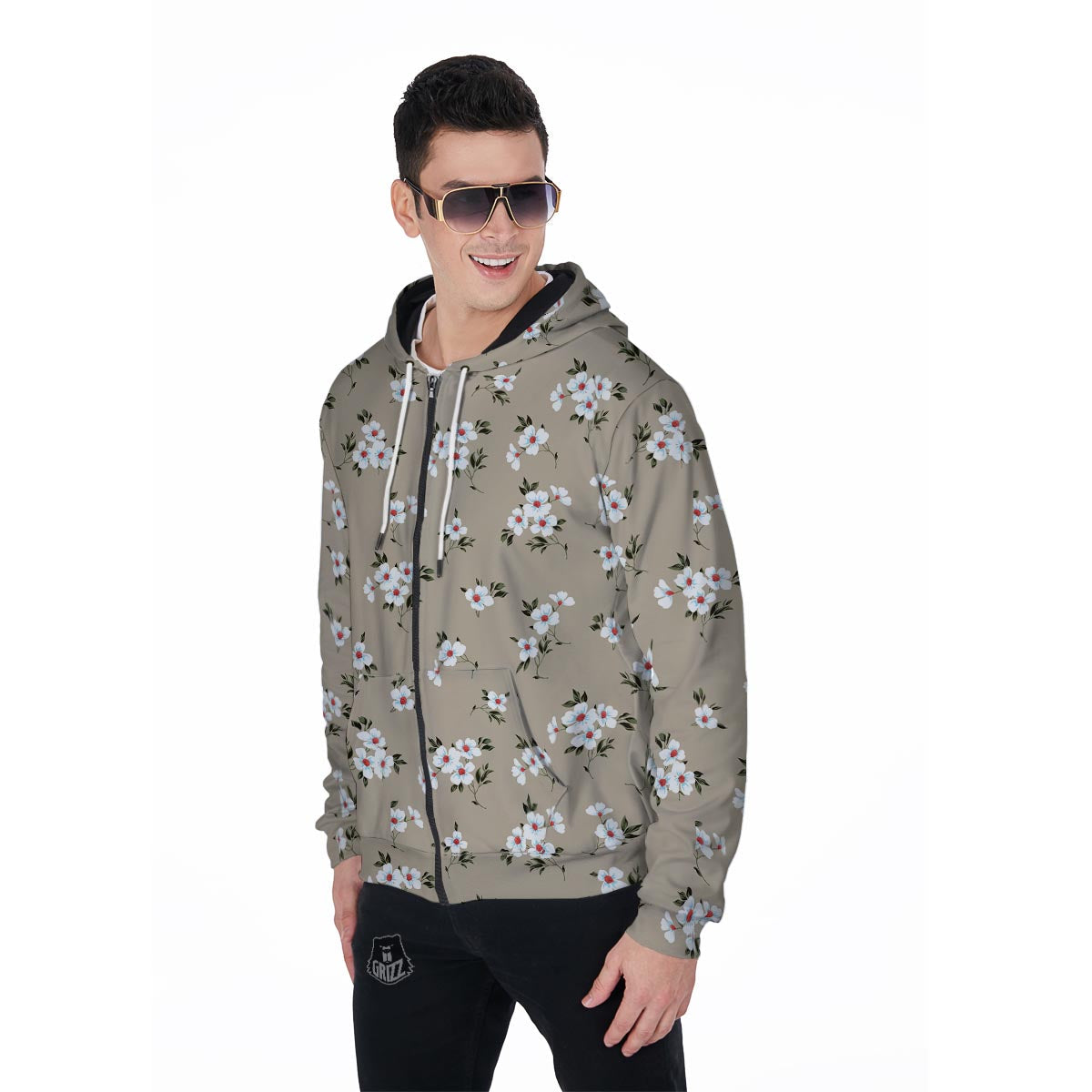 Cute Floral Flower Print Men's Zip Up Hoodie-grizzshop