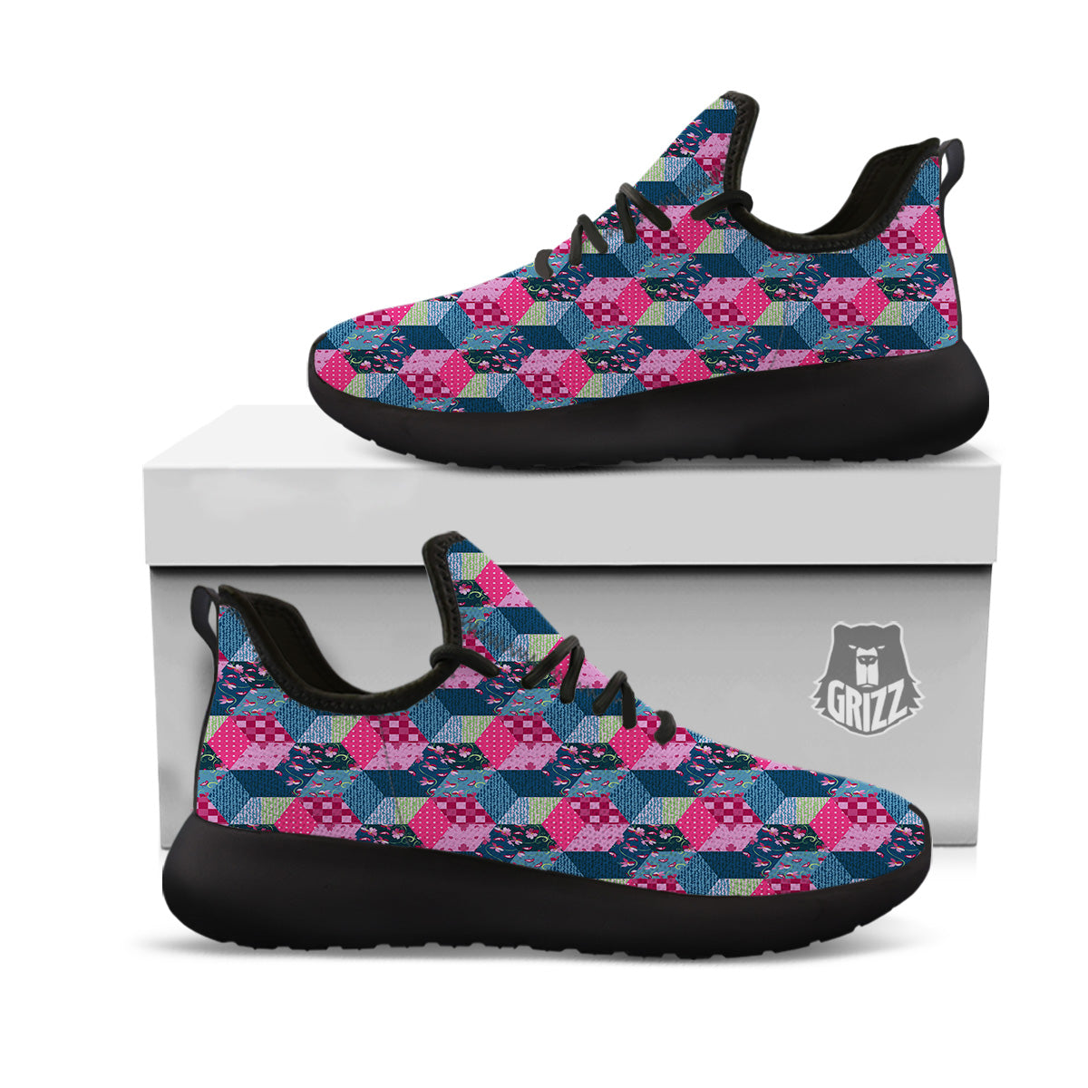 Cute Floral Patchwork Print Pattern Black Athletic Shoes-grizzshop
