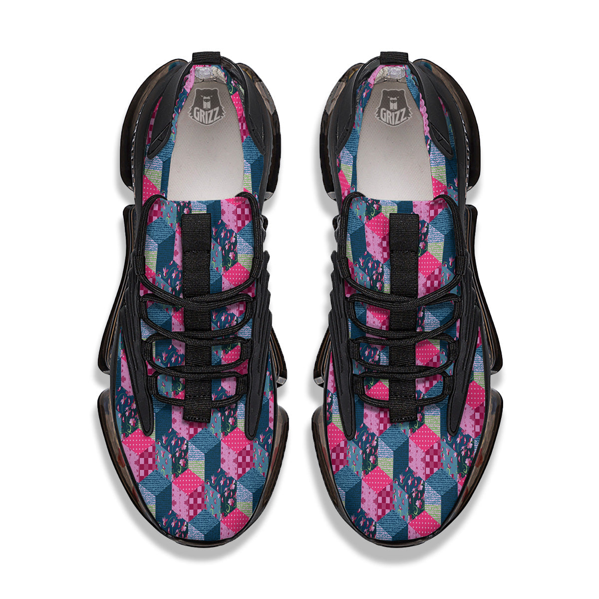Cute Floral Patchwork Print Pattern Black Gym Shoes-grizzshop