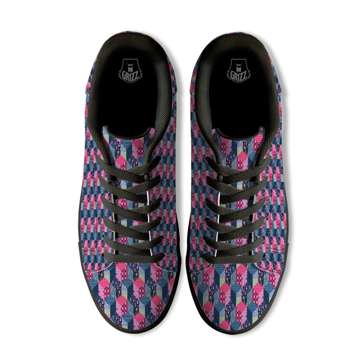 Cute Floral Patchwork Print Pattern Black Low Top Sneakers-grizzshop