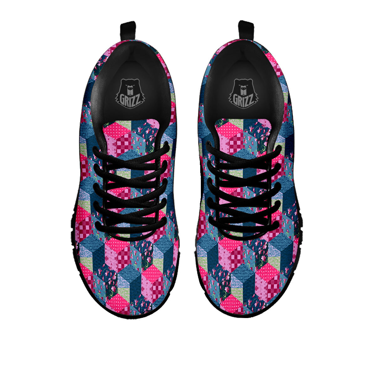 Cute Floral Patchwork Print Pattern Black Sneaker-grizzshop